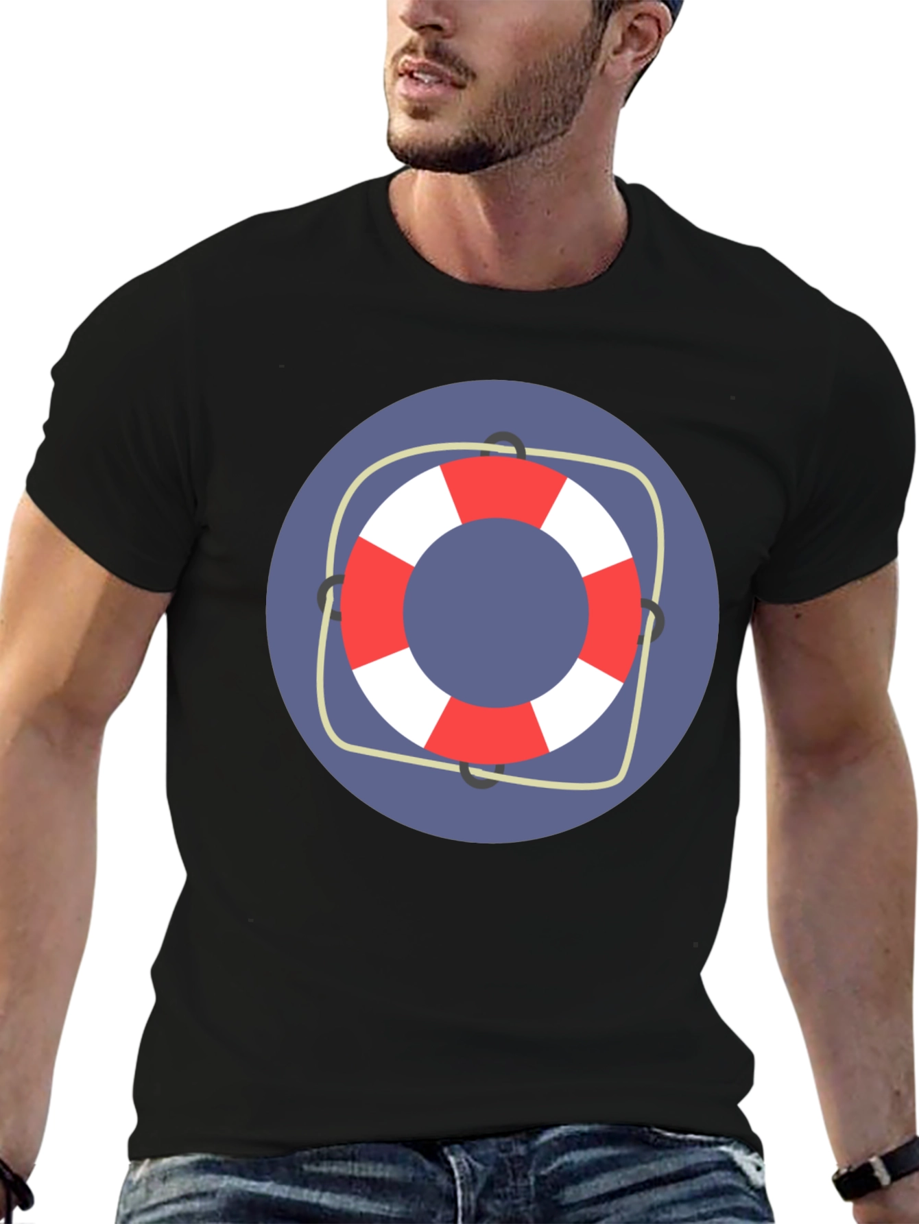 Nautical Life Preserver Graphic Tee - Black