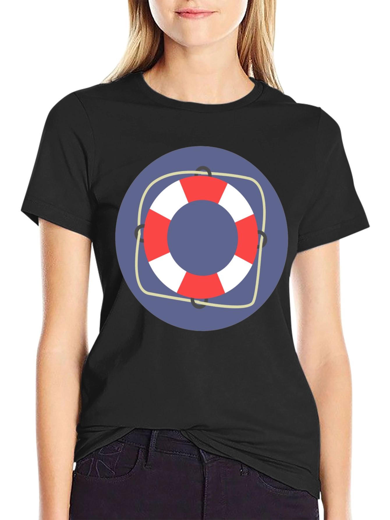 Nautical Life Preserver Graphic Tee - Black