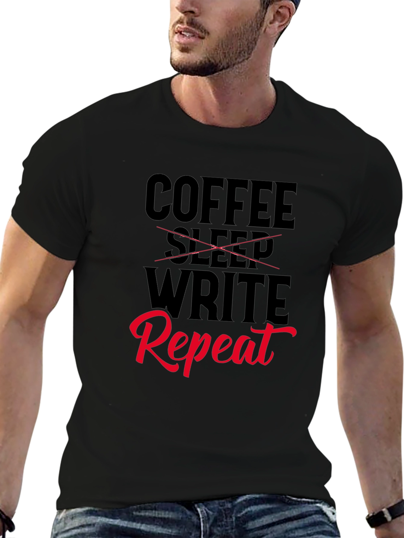 Coffee Write Repeat T-Shirt - Writers Tee