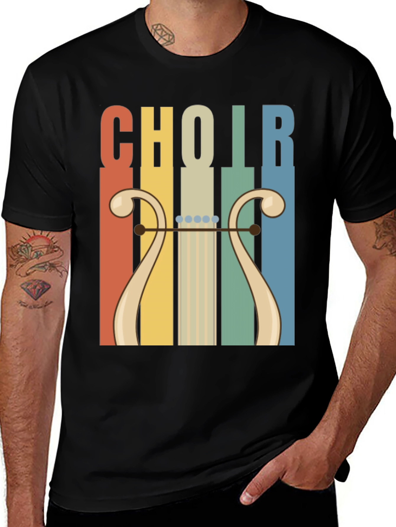Retro Choir Lyre Graphic Tee - Music Lovers T-Shirt