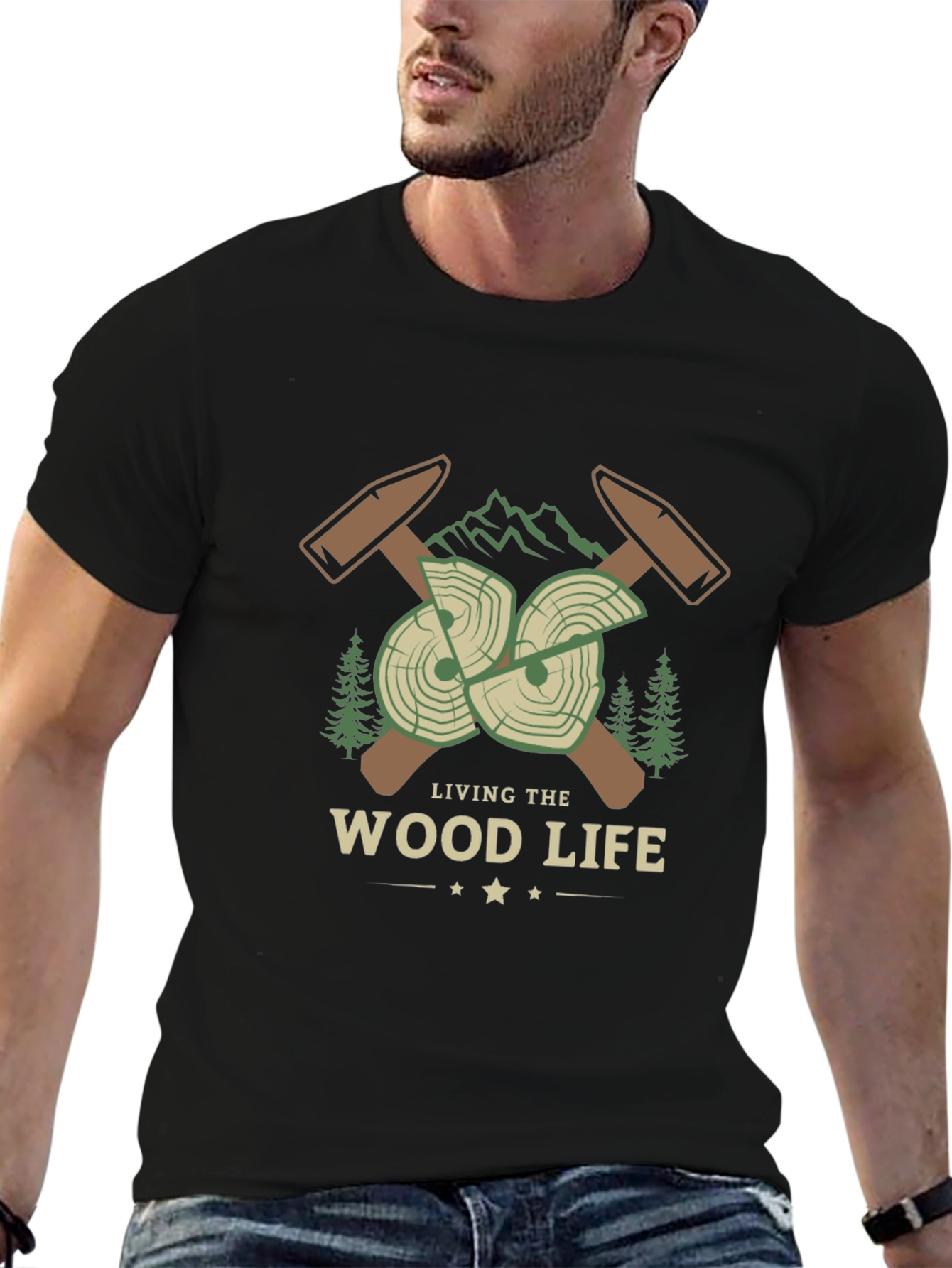 Living the Wood Life T-Shirt - Lumberjack Design