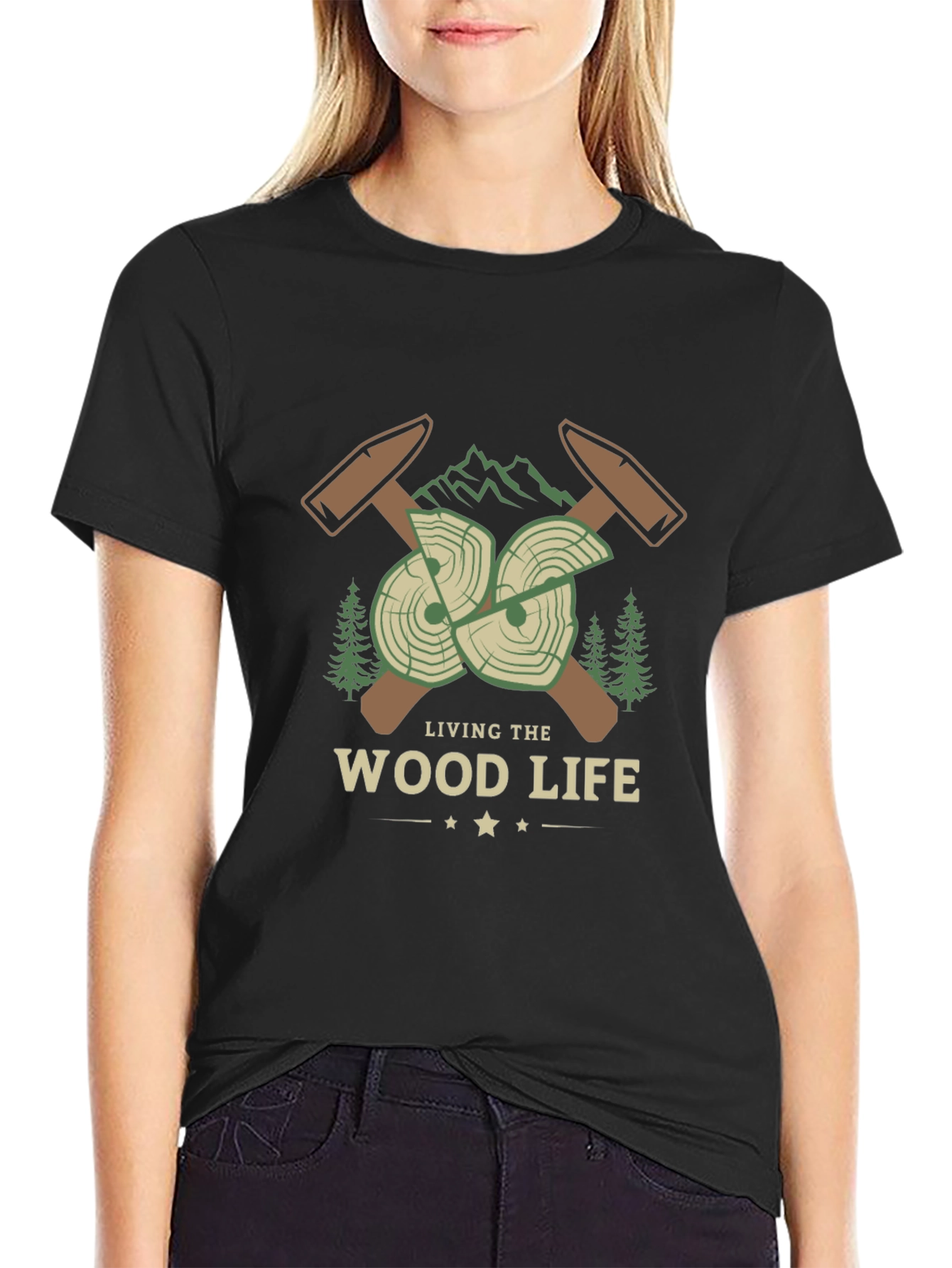 Living the Wood Life T-Shirt - Lumberjack Design