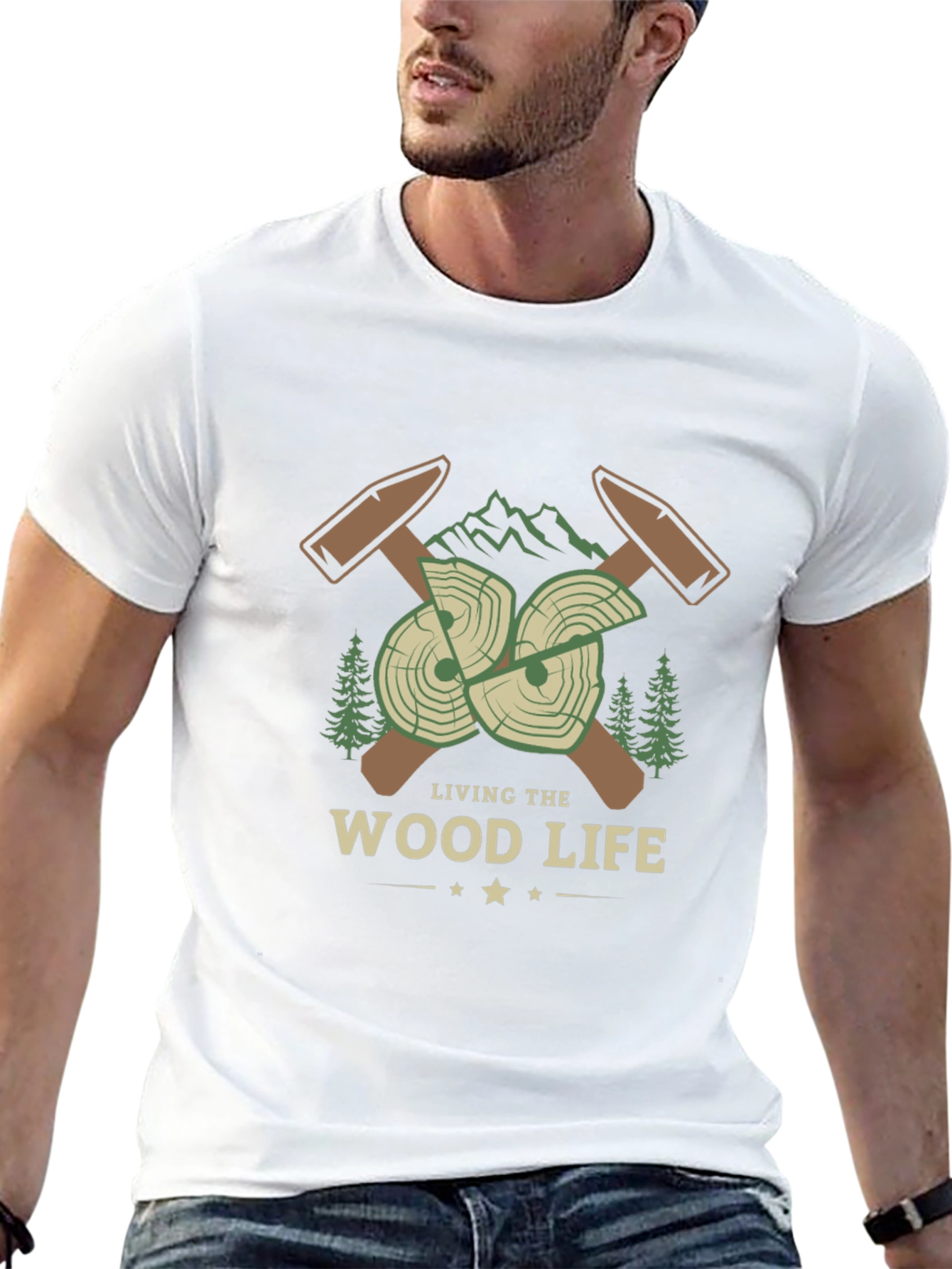 Living the Wood Life T-Shirt - Lumberjack Design