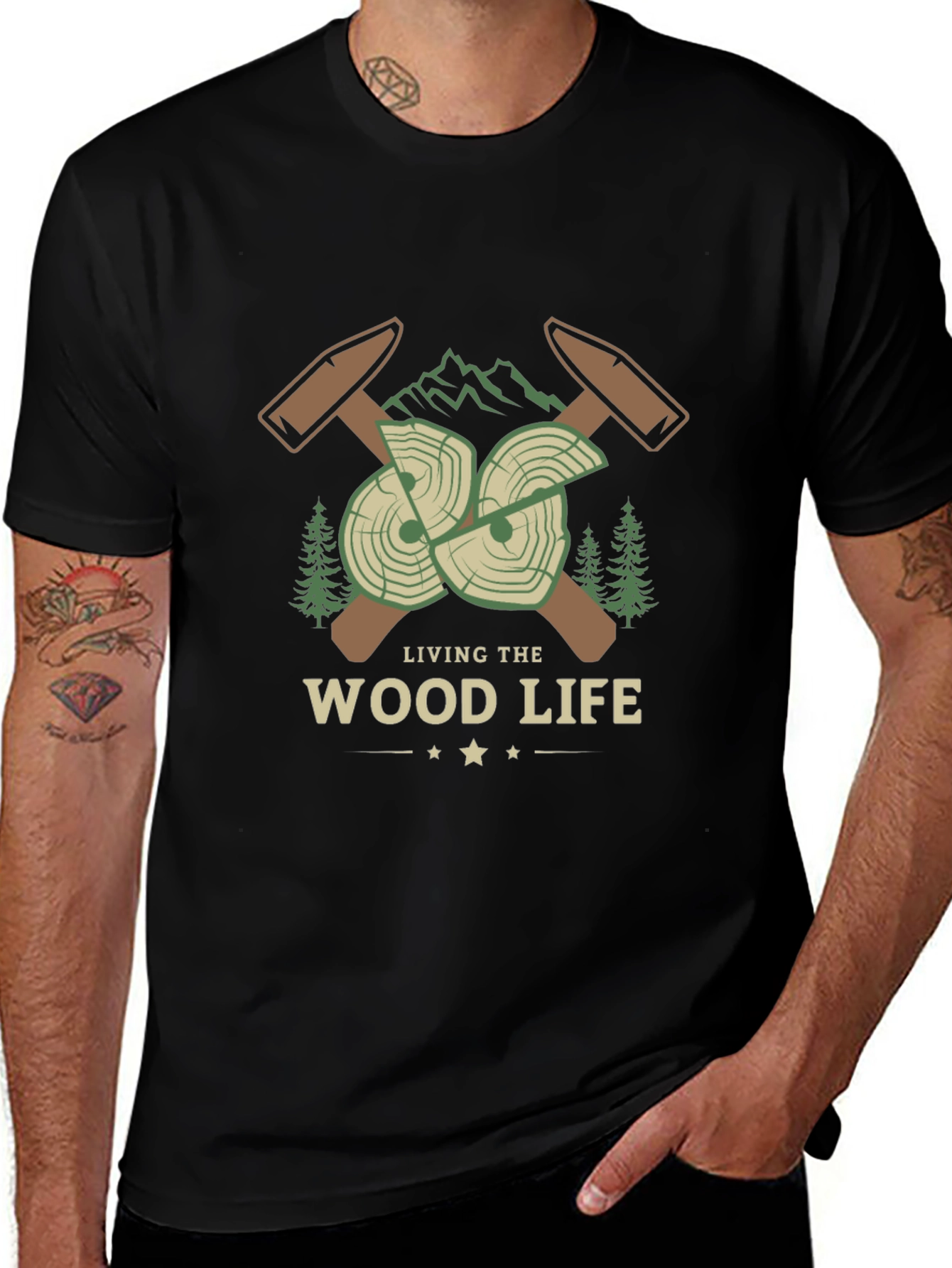 Living the Wood Life T-Shirt - Lumberjack Design