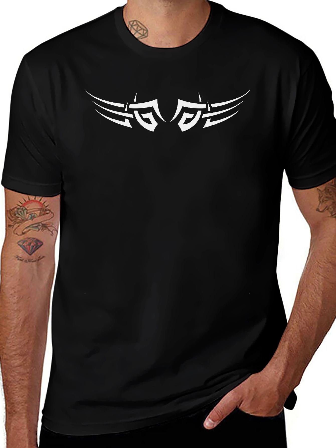 Tribal Wing Design Black Tee