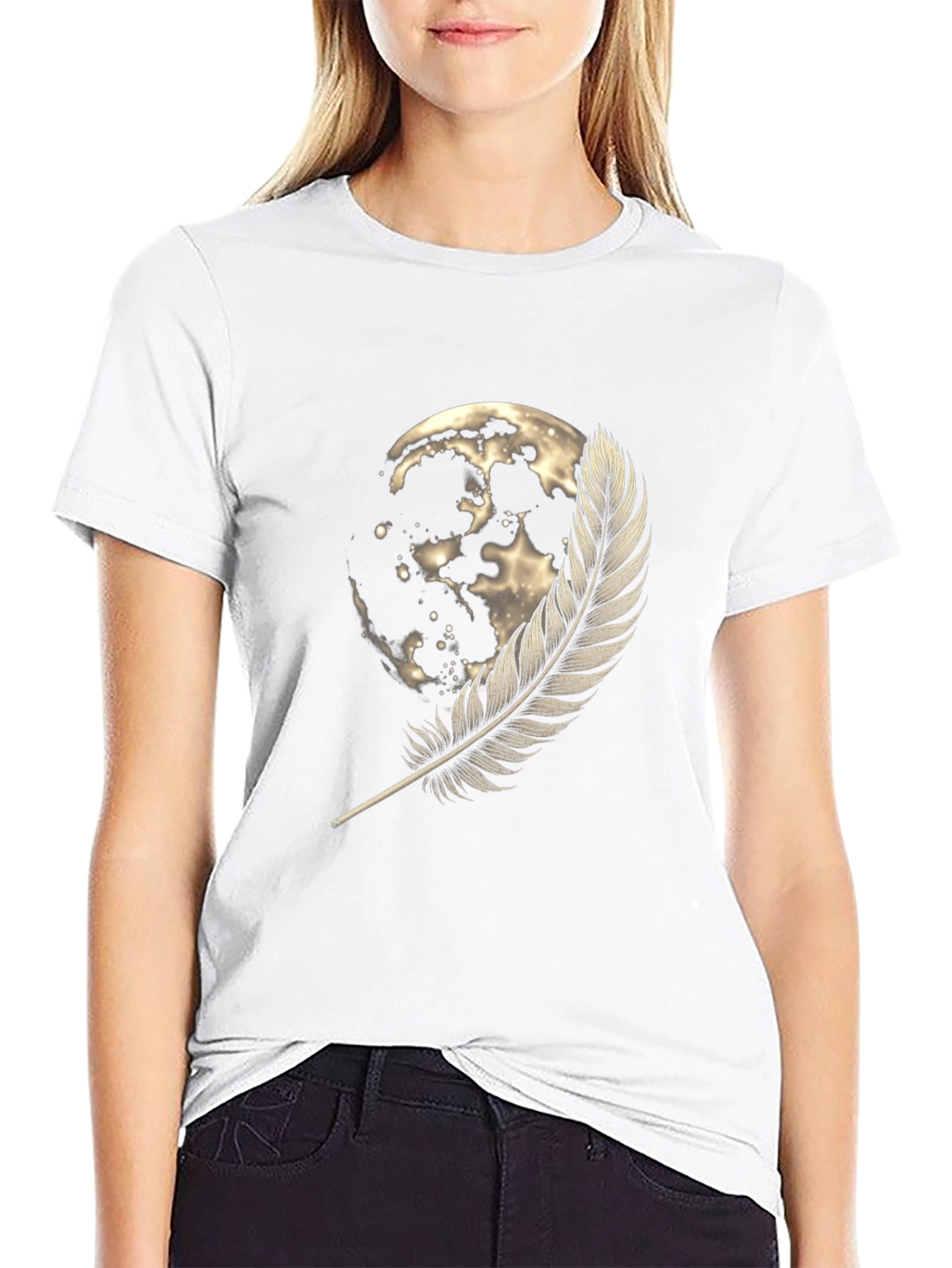 Moon & Feather Graphic Tee - Soft Cotton Blend