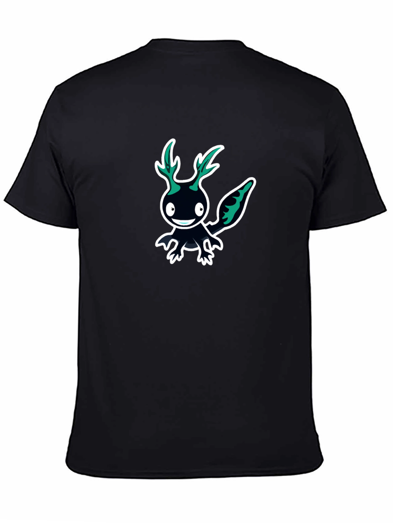 Black Graphic Tee - Cartoon Axolotl