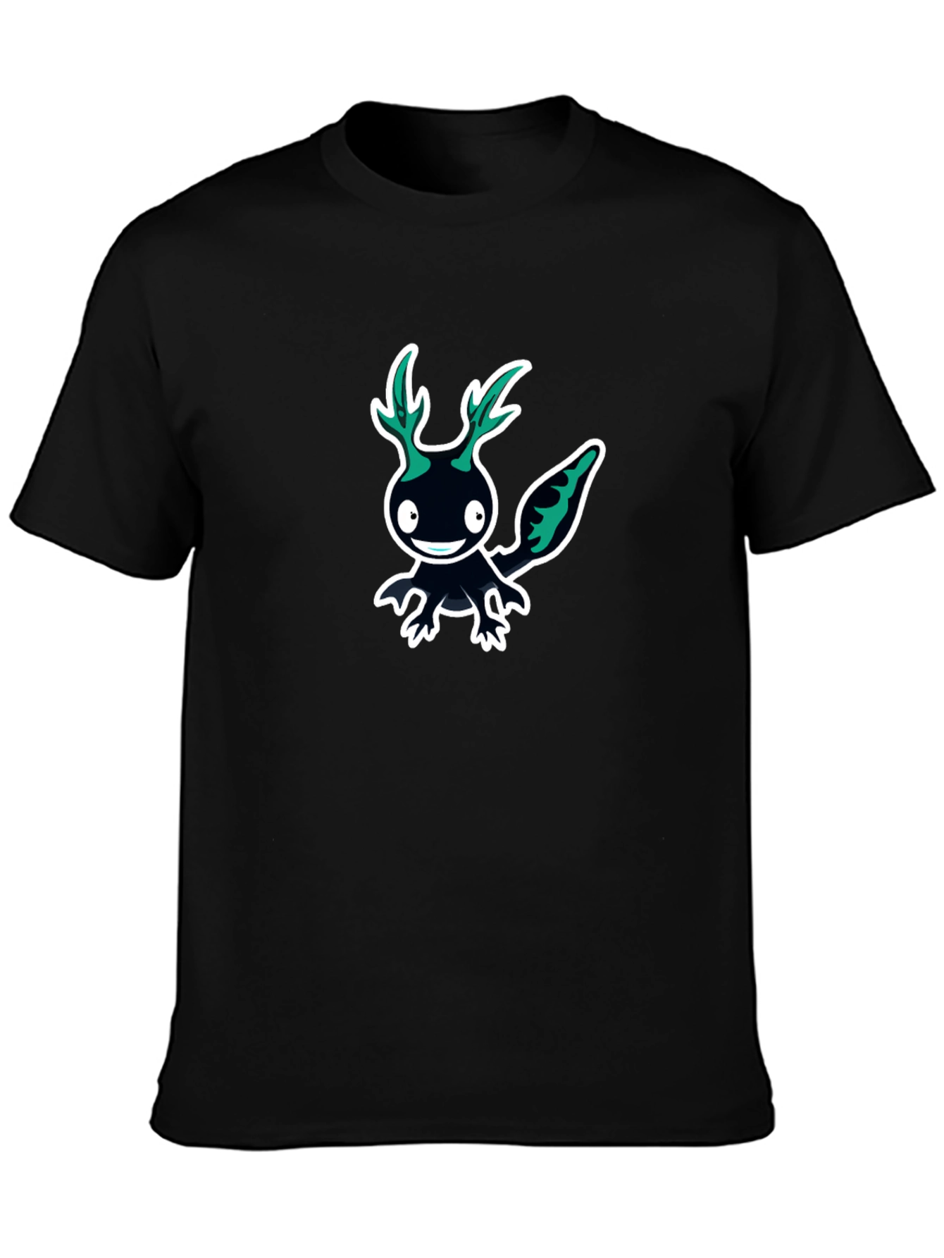 Black Graphic Tee - Cartoon Axolotl