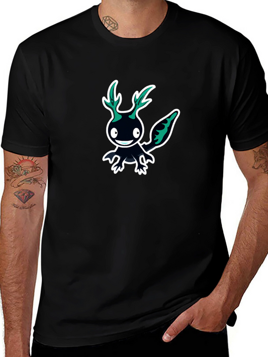 Black Graphic Tee - Cartoon Axolotl