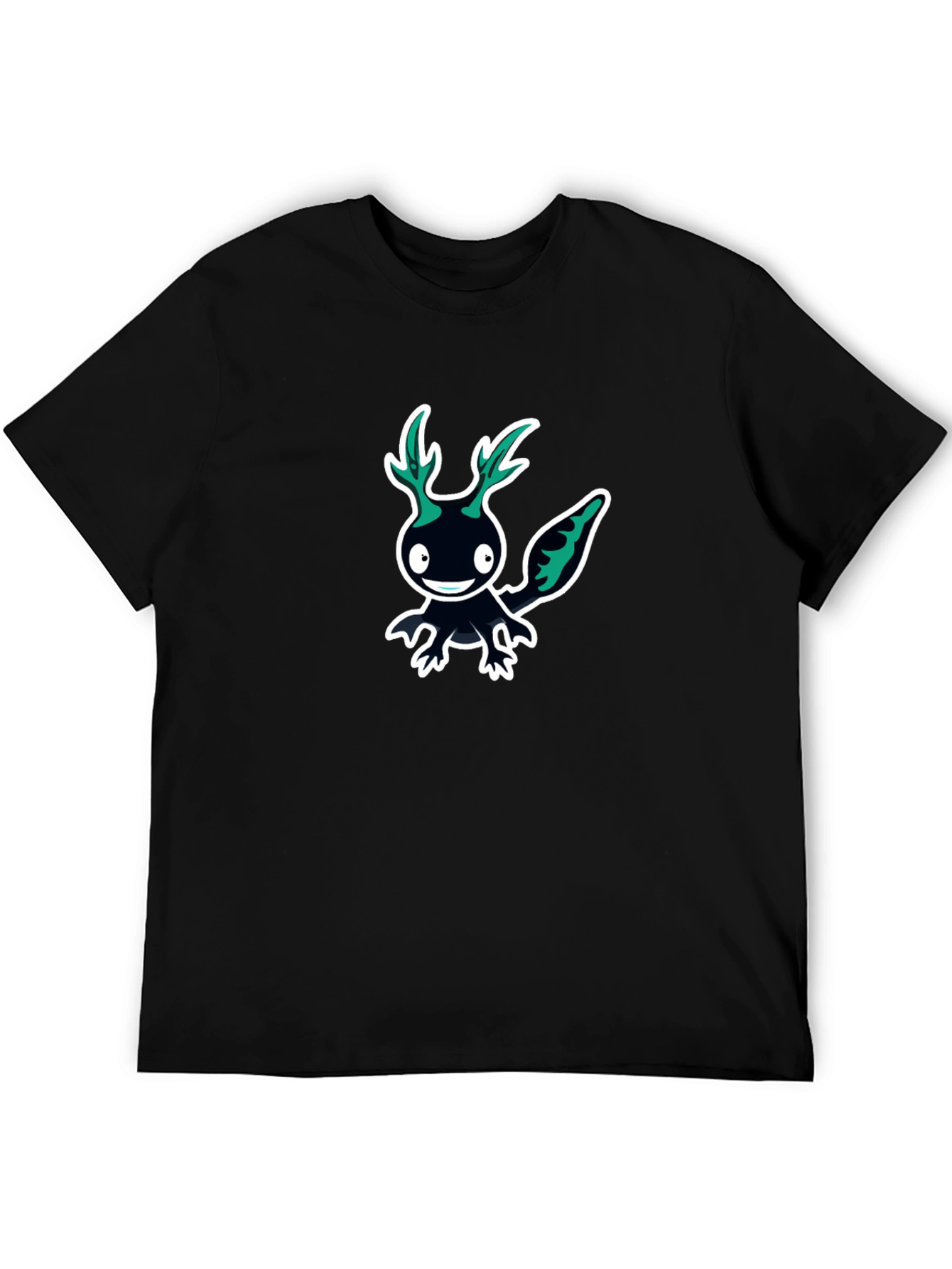 Black Graphic Tee - Cartoon Axolotl