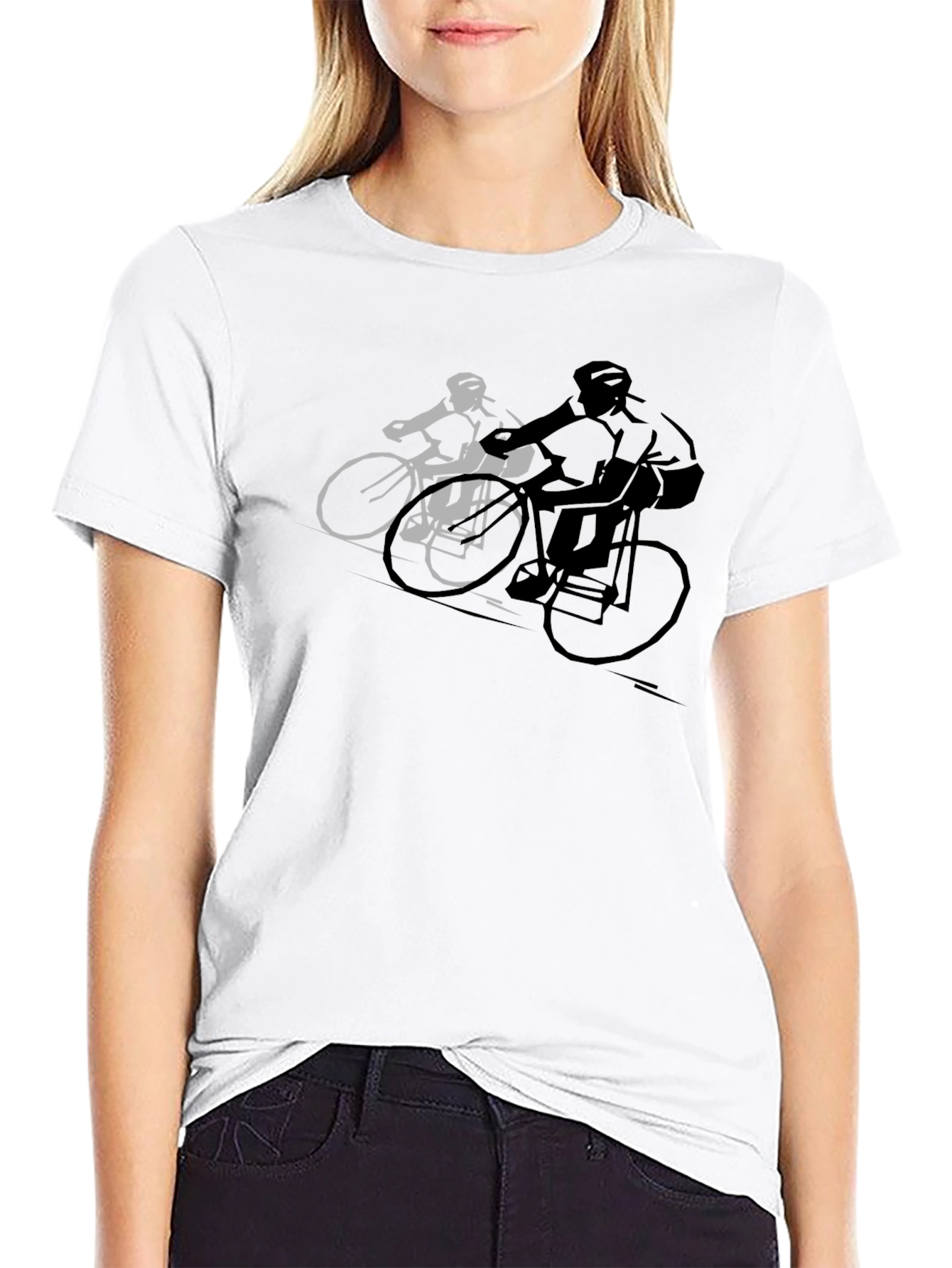 Cycling Duo Graphic Tee - Black Cotton Blend Shirt