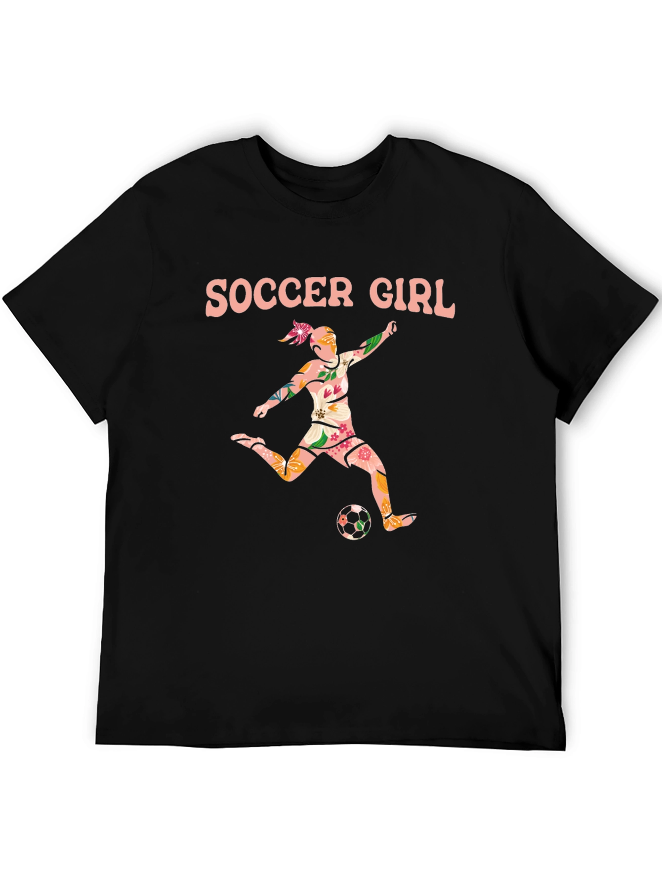Soccer Girl Floral Graphic Tee - Black