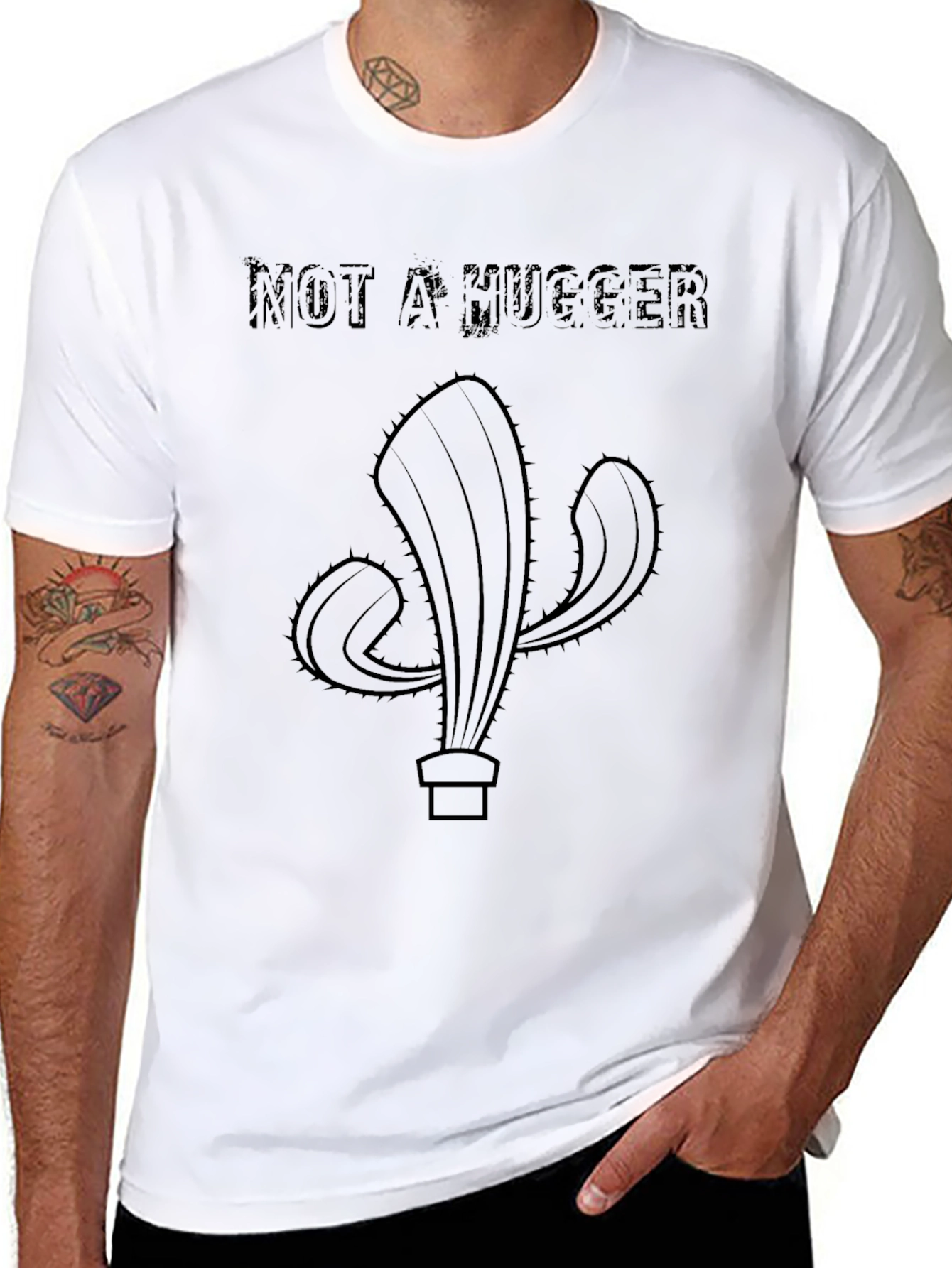 Not A Hugger Cactus Black T-Shirt