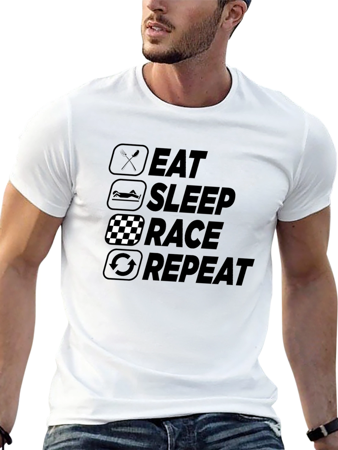 Eat Sleep Race Repeat Black Graphic T-Shirt