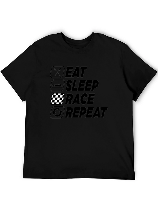 Eat Sleep Race Repeat Black Graphic T-Shirt