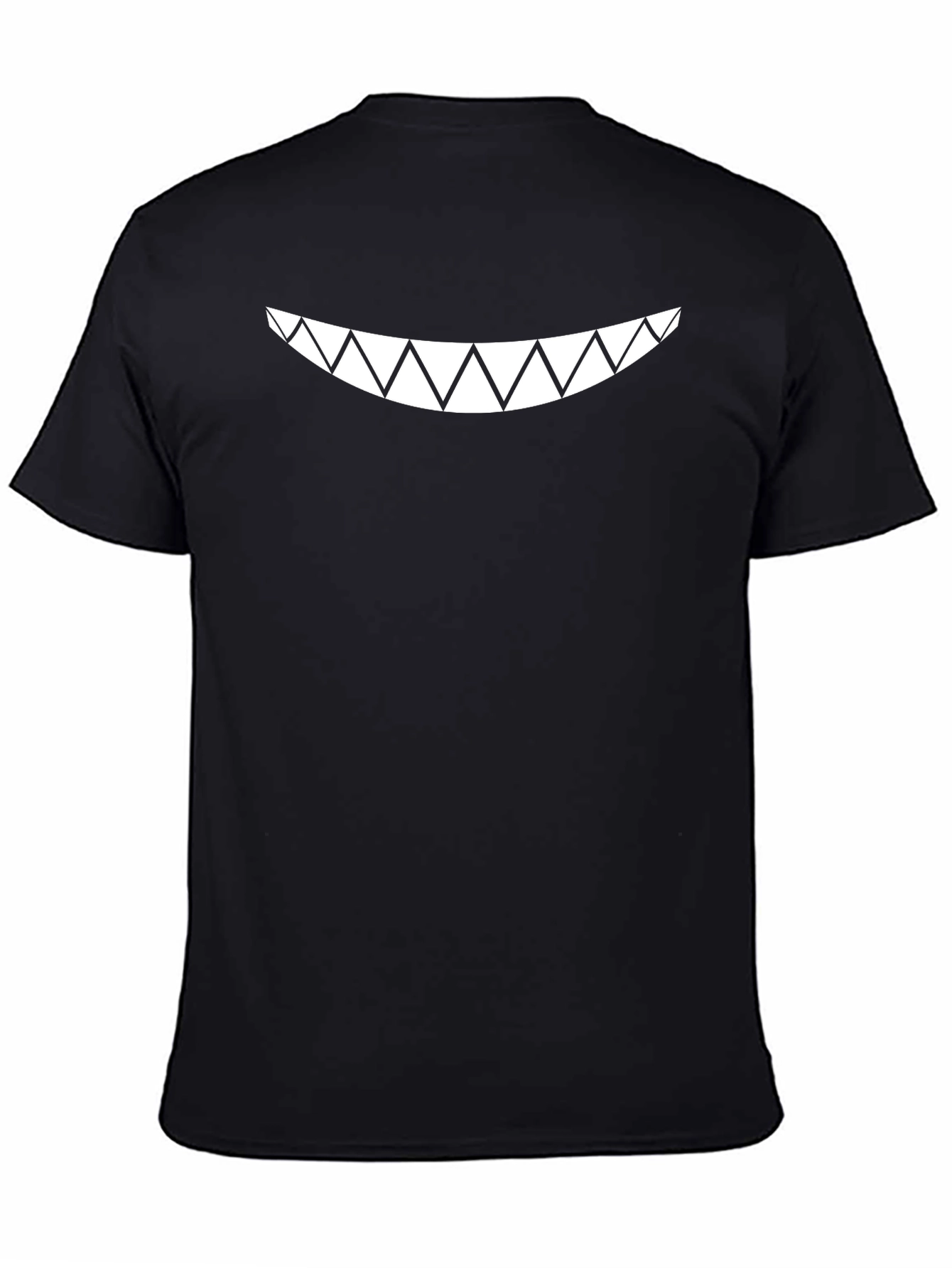 Mens Black T-Shirt with White Sharp Teeth Graphic
