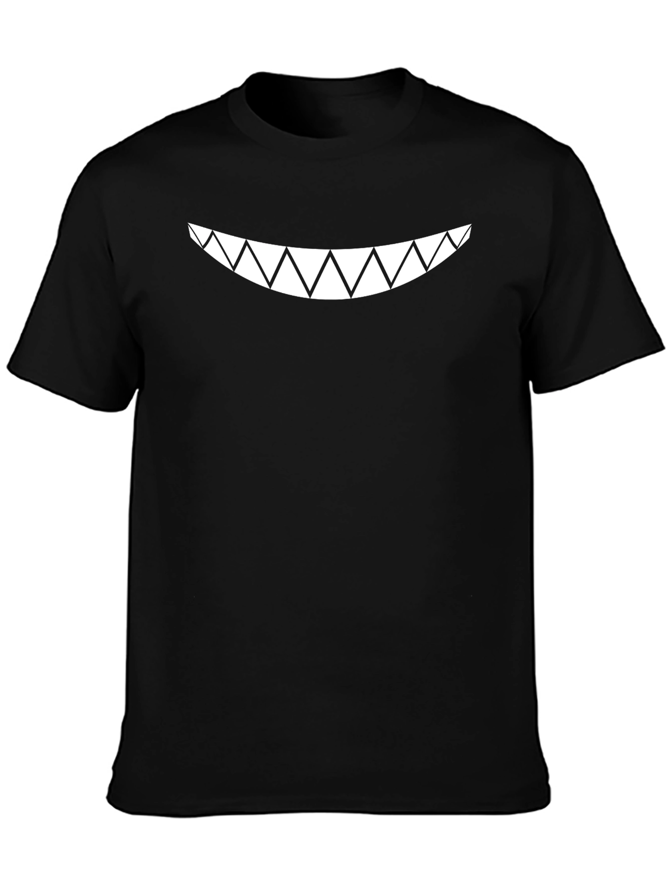 Mens Black T-Shirt with White Sharp Teeth Graphic