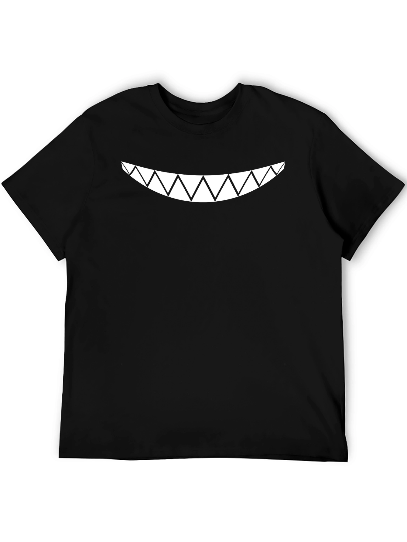Mens Black T-Shirt with White Sharp Teeth Graphic
