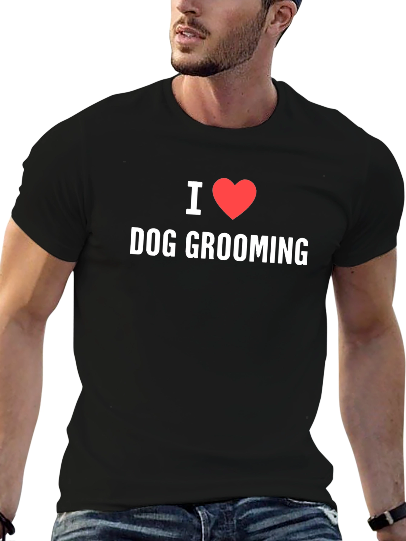 I Love Dog Grooming Graphic Tee - Black