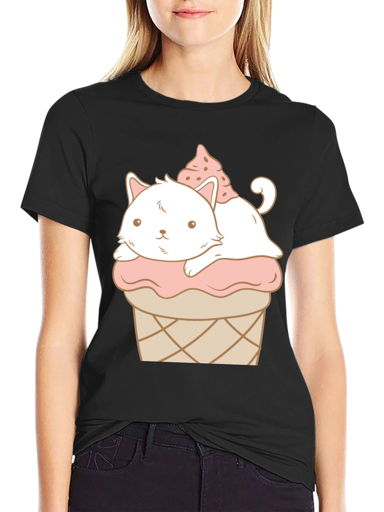 Cute Cat Ice Cream T-Shirt - Kawaii Style