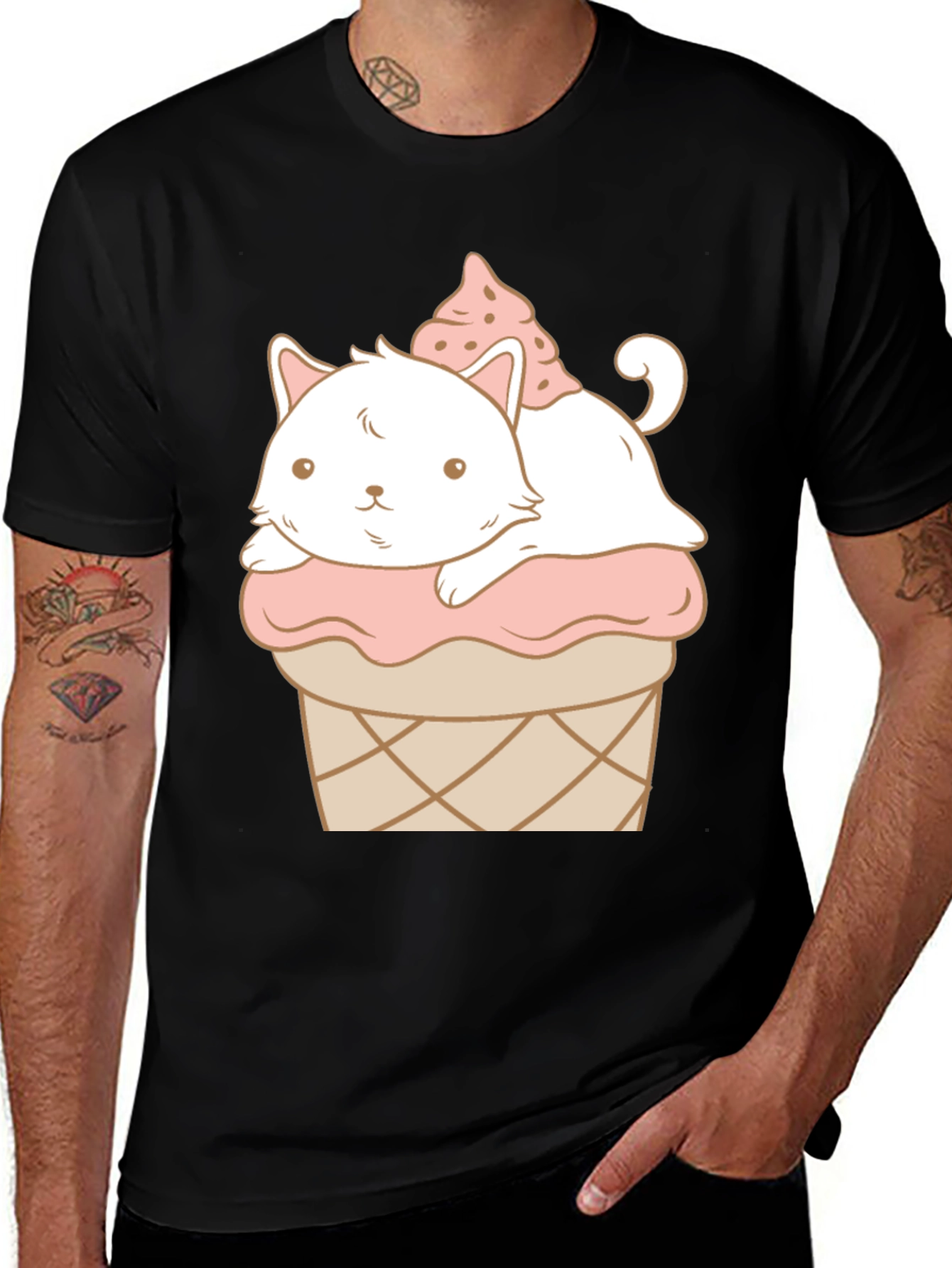 Cute Cat Ice Cream T-Shirt - Kawaii Style