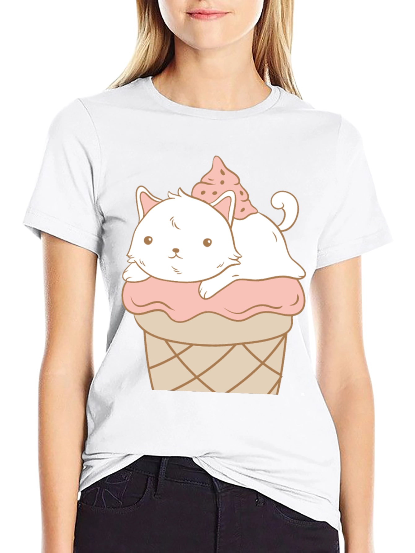 Cute Cat Ice Cream T-Shirt - Kawaii Style