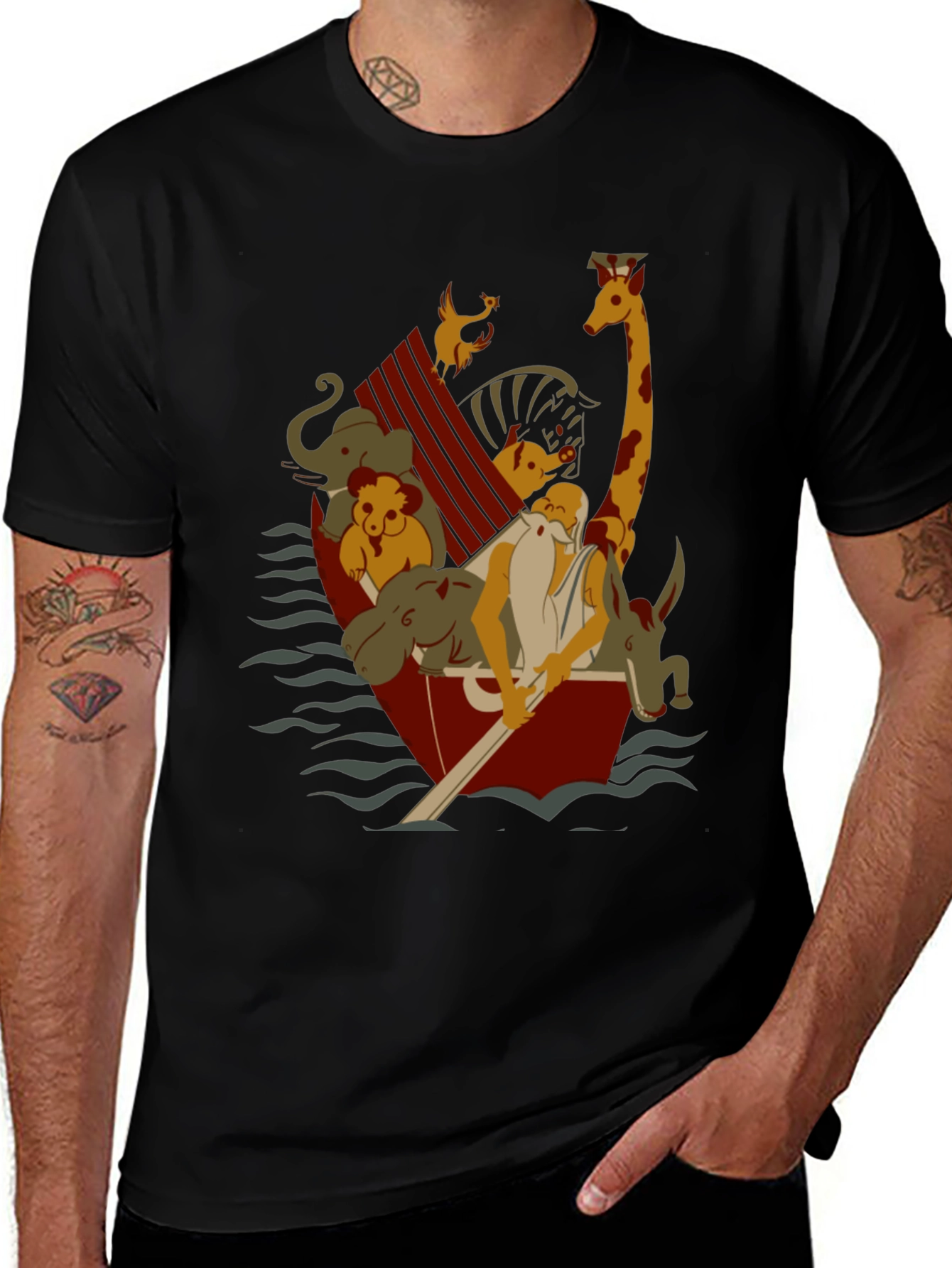 Noahs Ark Graphic T-Shirt - Black Cotton Blend