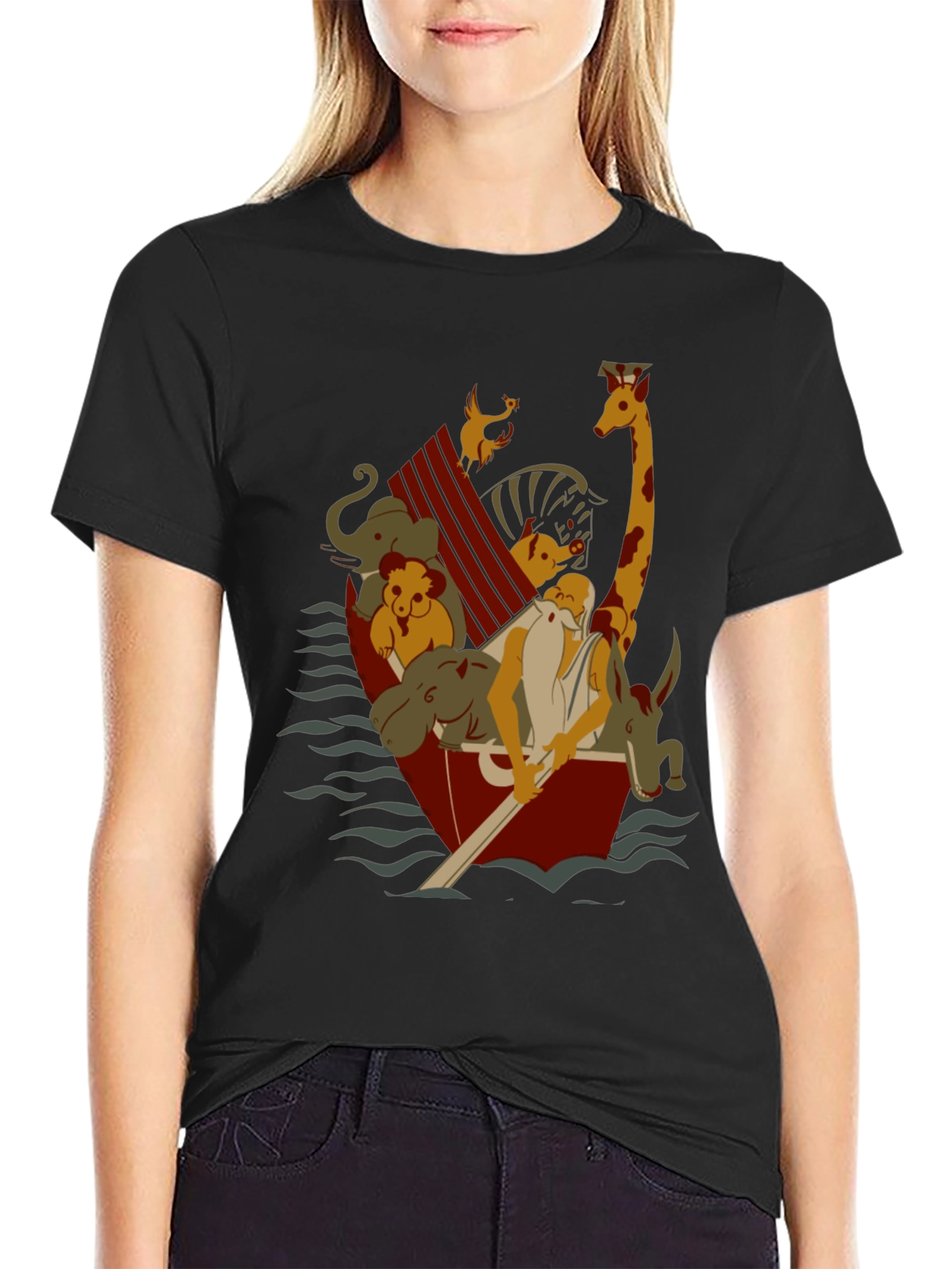 Noahs Ark Graphic T-Shirt - Black Cotton Blend