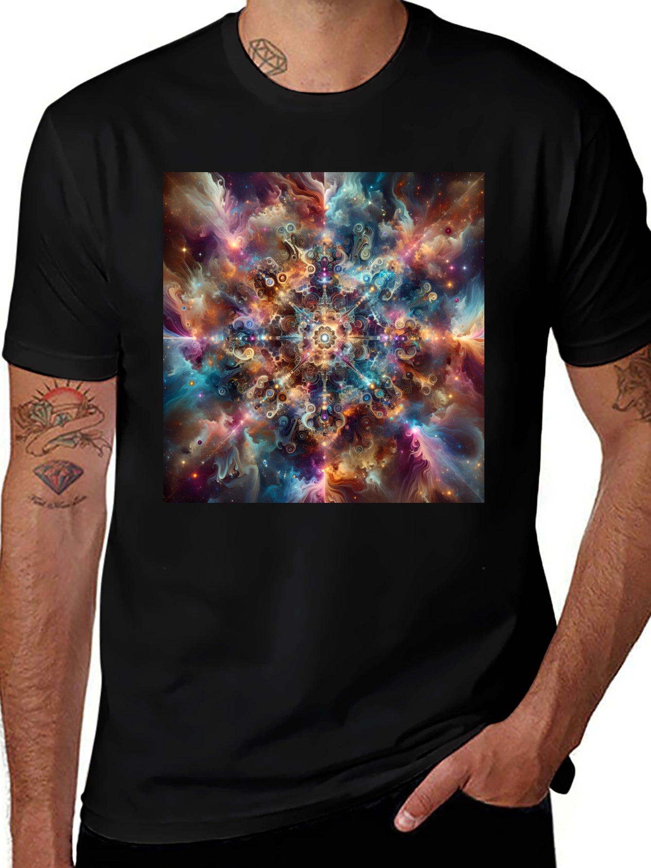 Celestial Mandala Graphic Tee - Cosmic Design