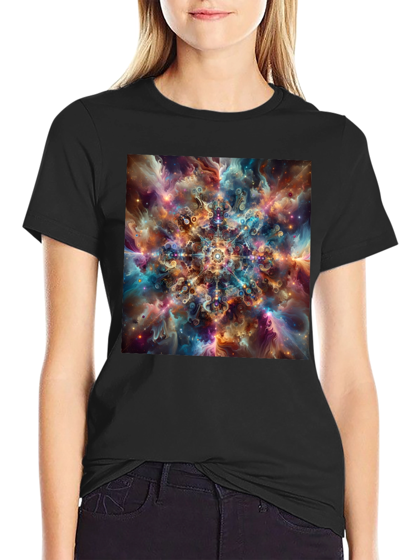 Celestial Mandala Graphic Tee - Cosmic Design