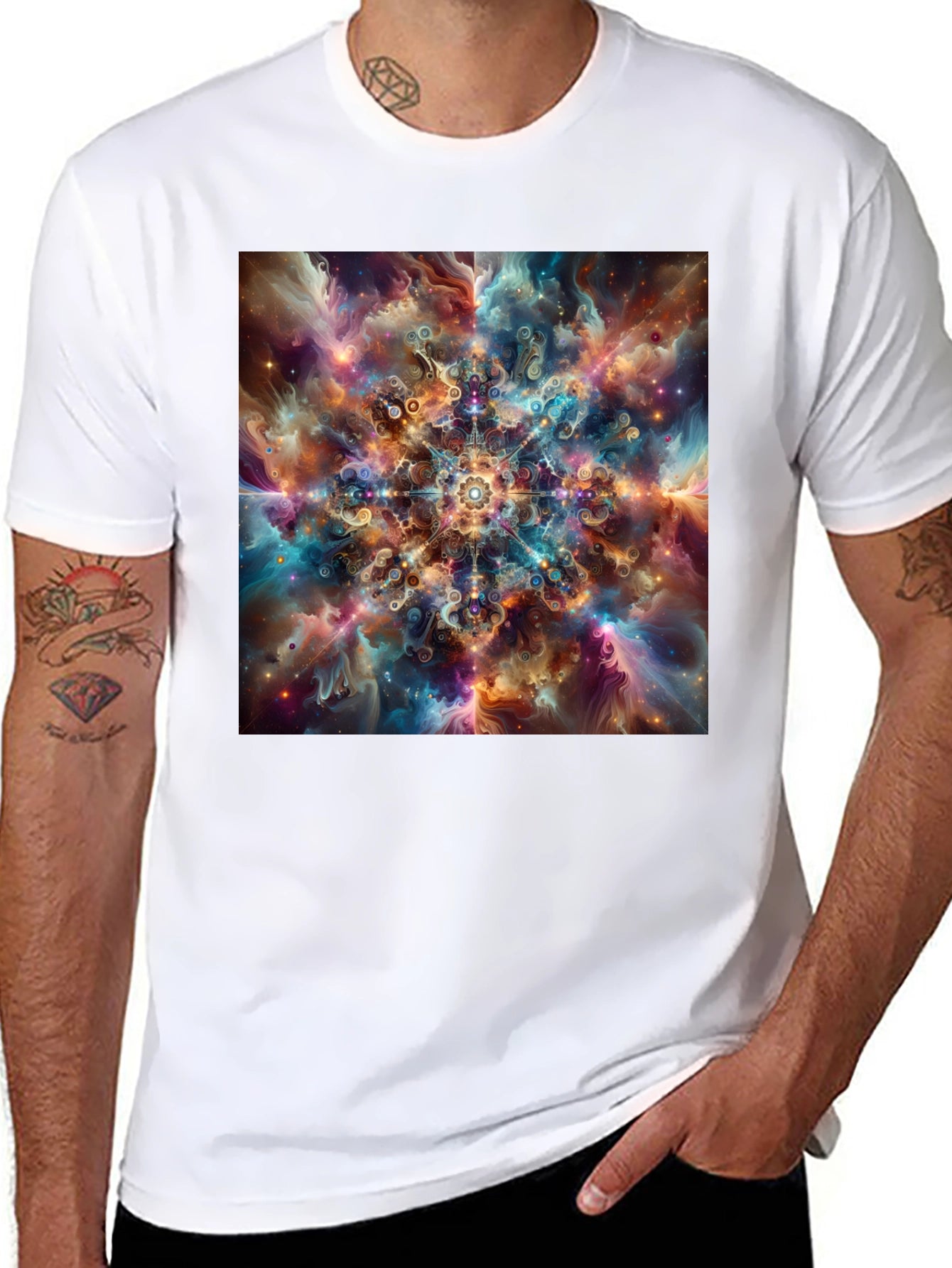 Celestial Mandala Graphic Tee - Cosmic Design