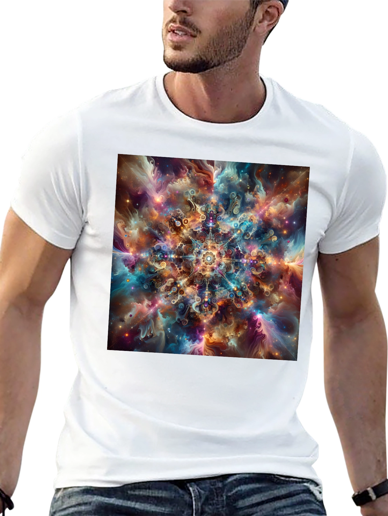 Celestial Mandala Graphic Tee - Cosmic Design