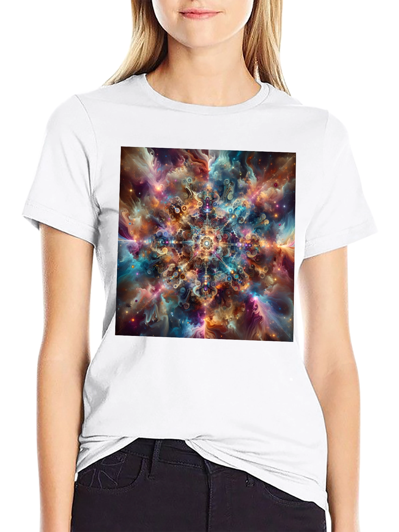 Celestial Mandala Graphic Tee - Cosmic Design