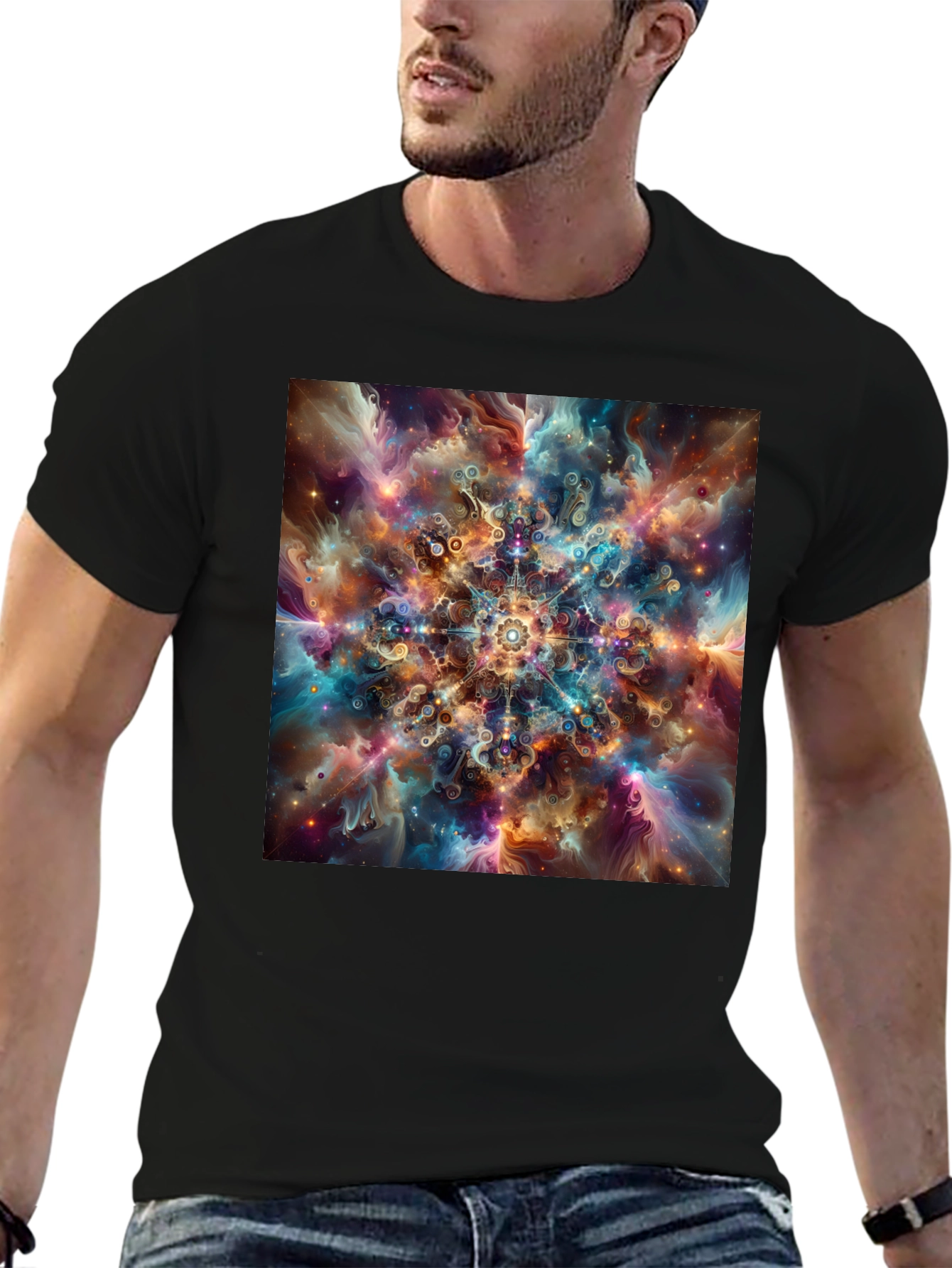 Celestial Mandala Graphic Tee - Cosmic Design