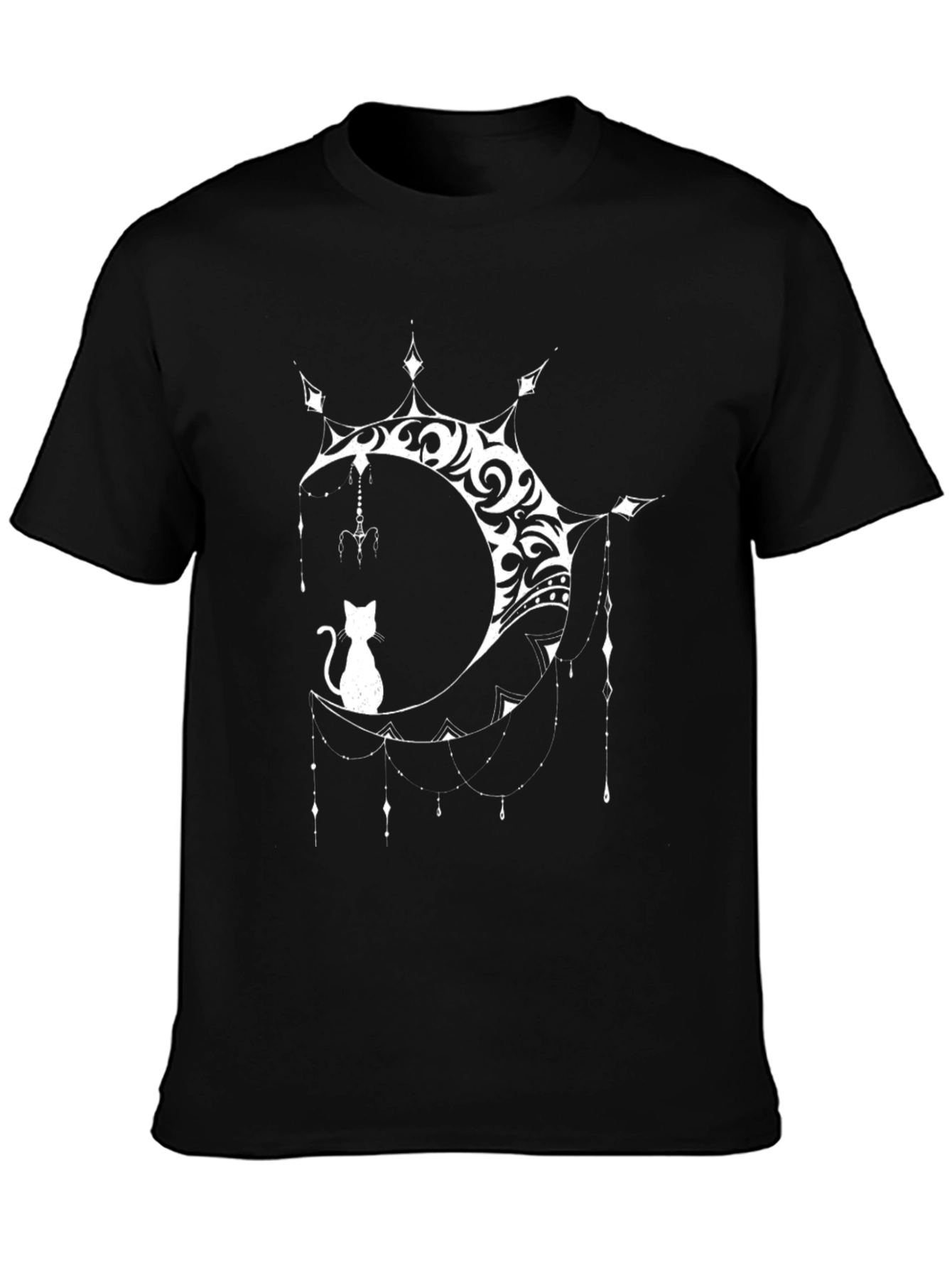 Cat on Moon Graphic Tee - Black