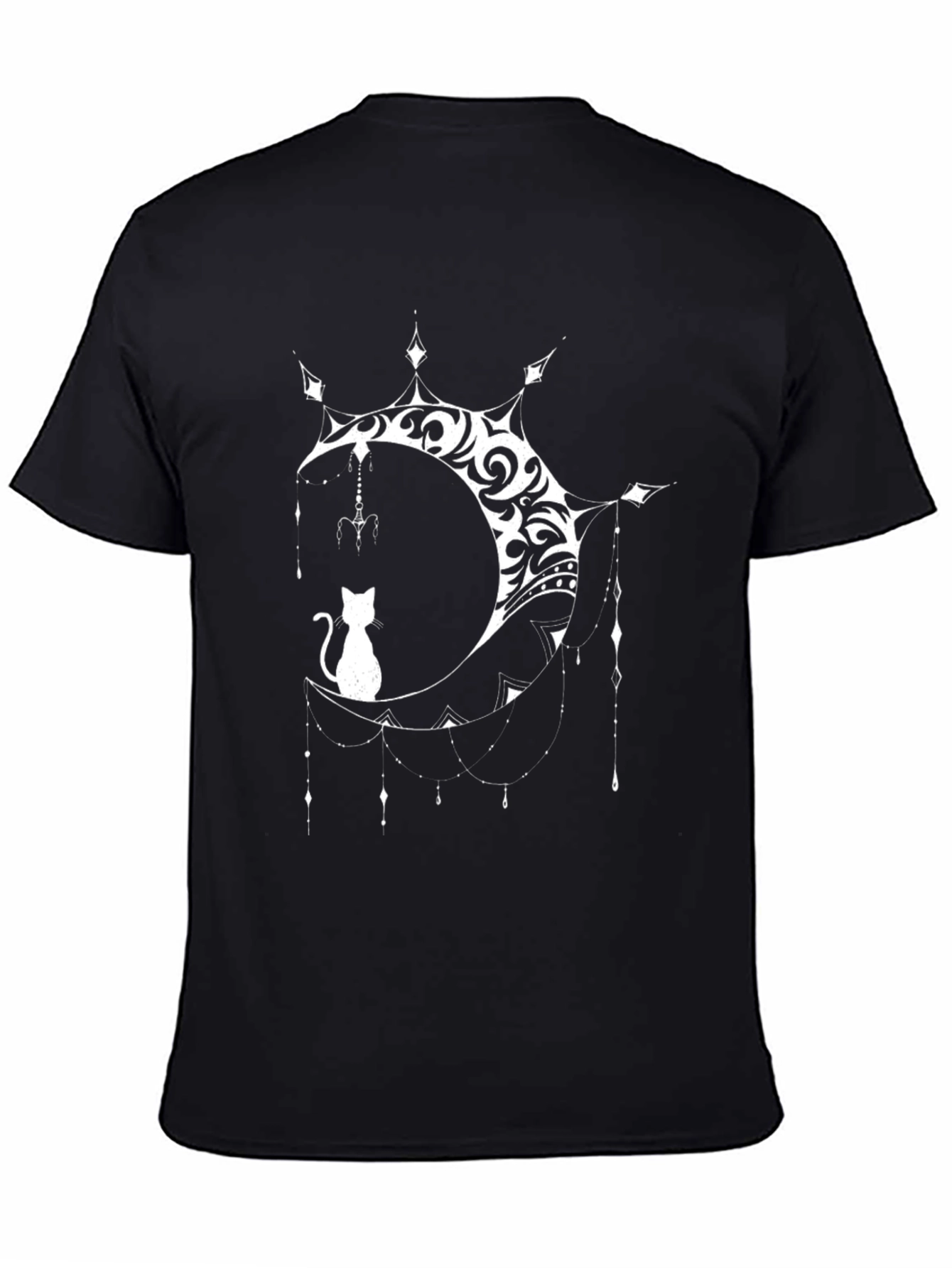 Cat on Moon Graphic Tee - Black