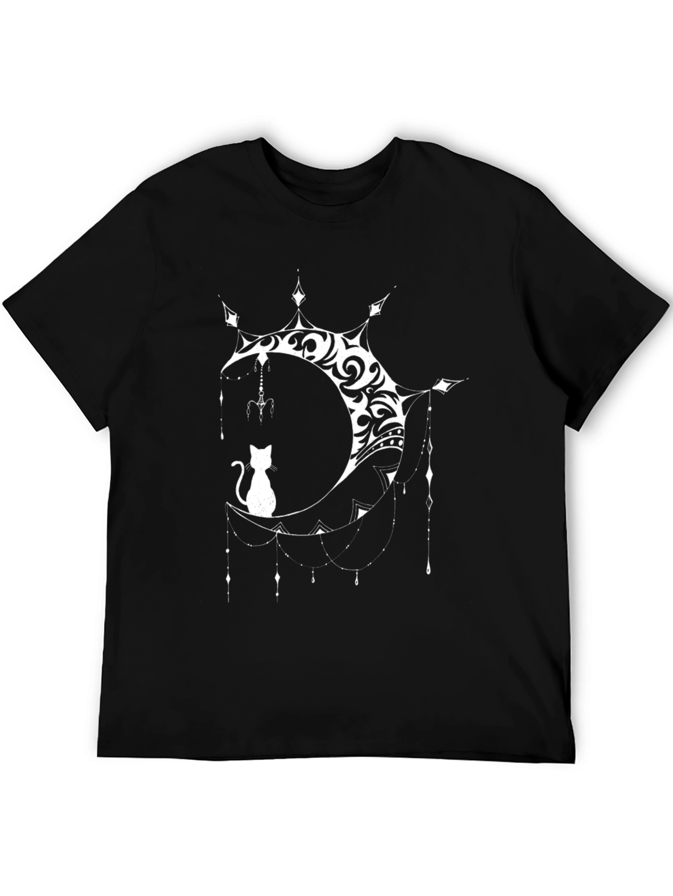 Cat on Moon Graphic Tee - Black
