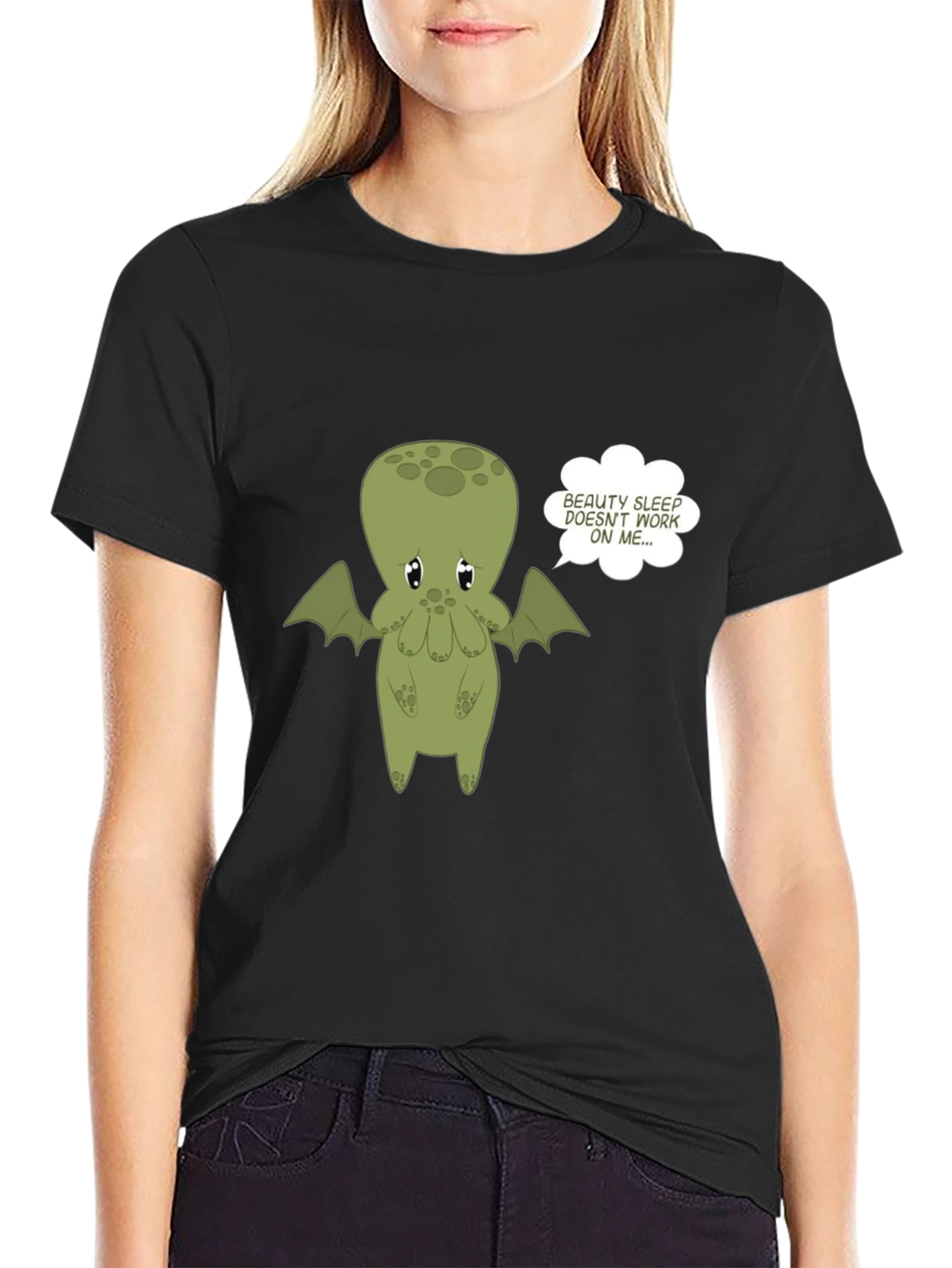 Cute Cthulhu Beauty Sleep Graphic Tee - Black