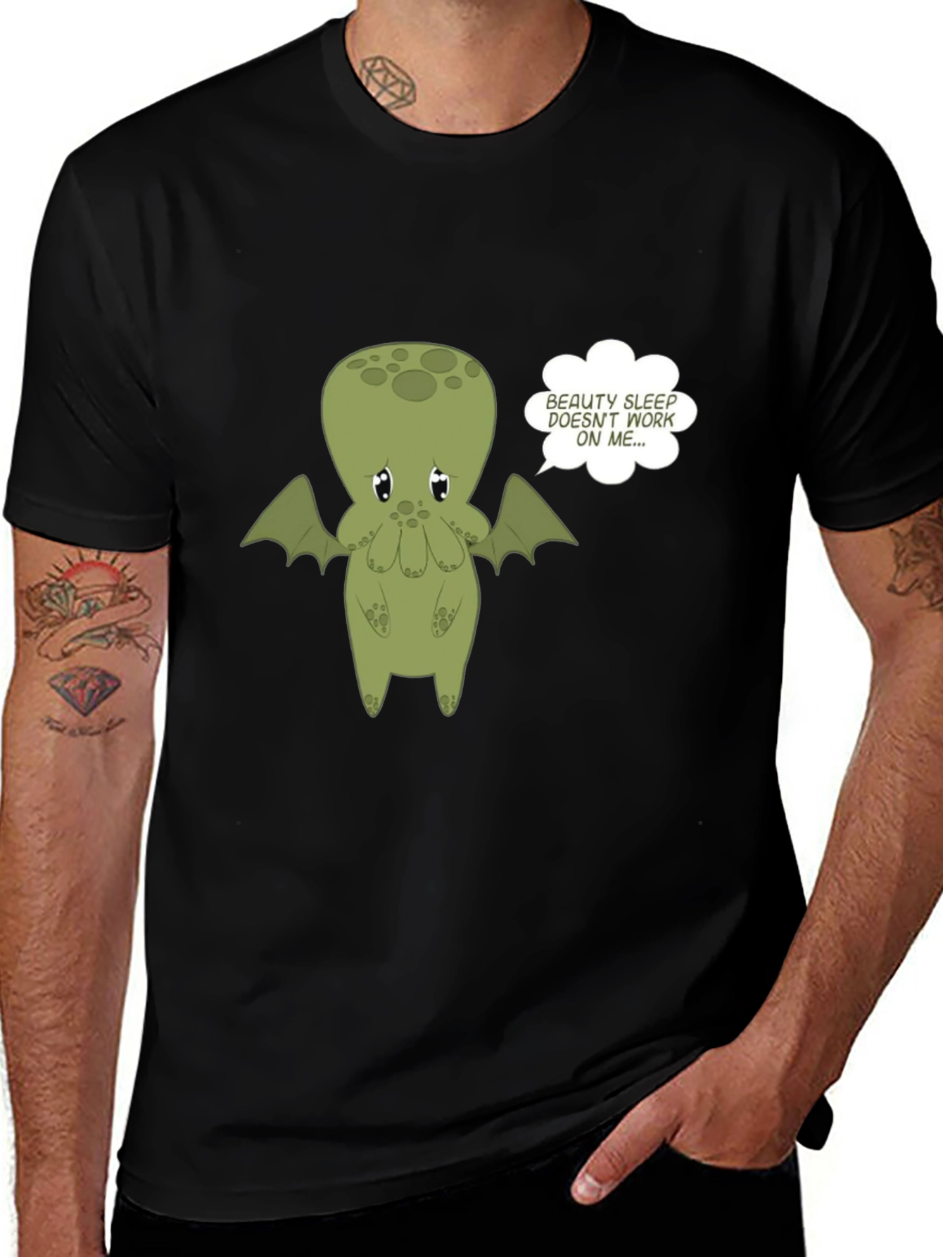 Cute Cthulhu Beauty Sleep Graphic Tee - Black