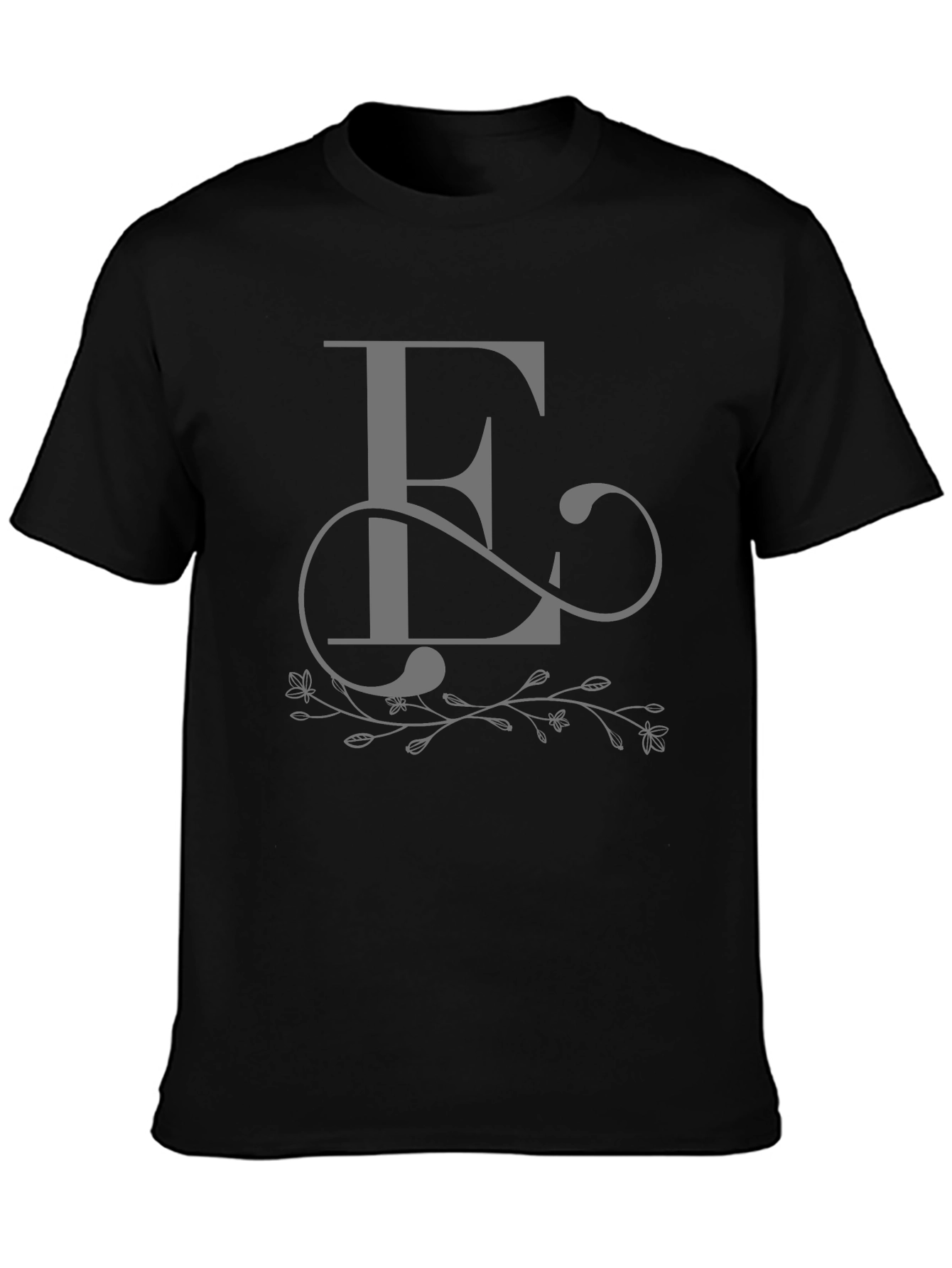 Elegant Letter E Graphic Tee - Black