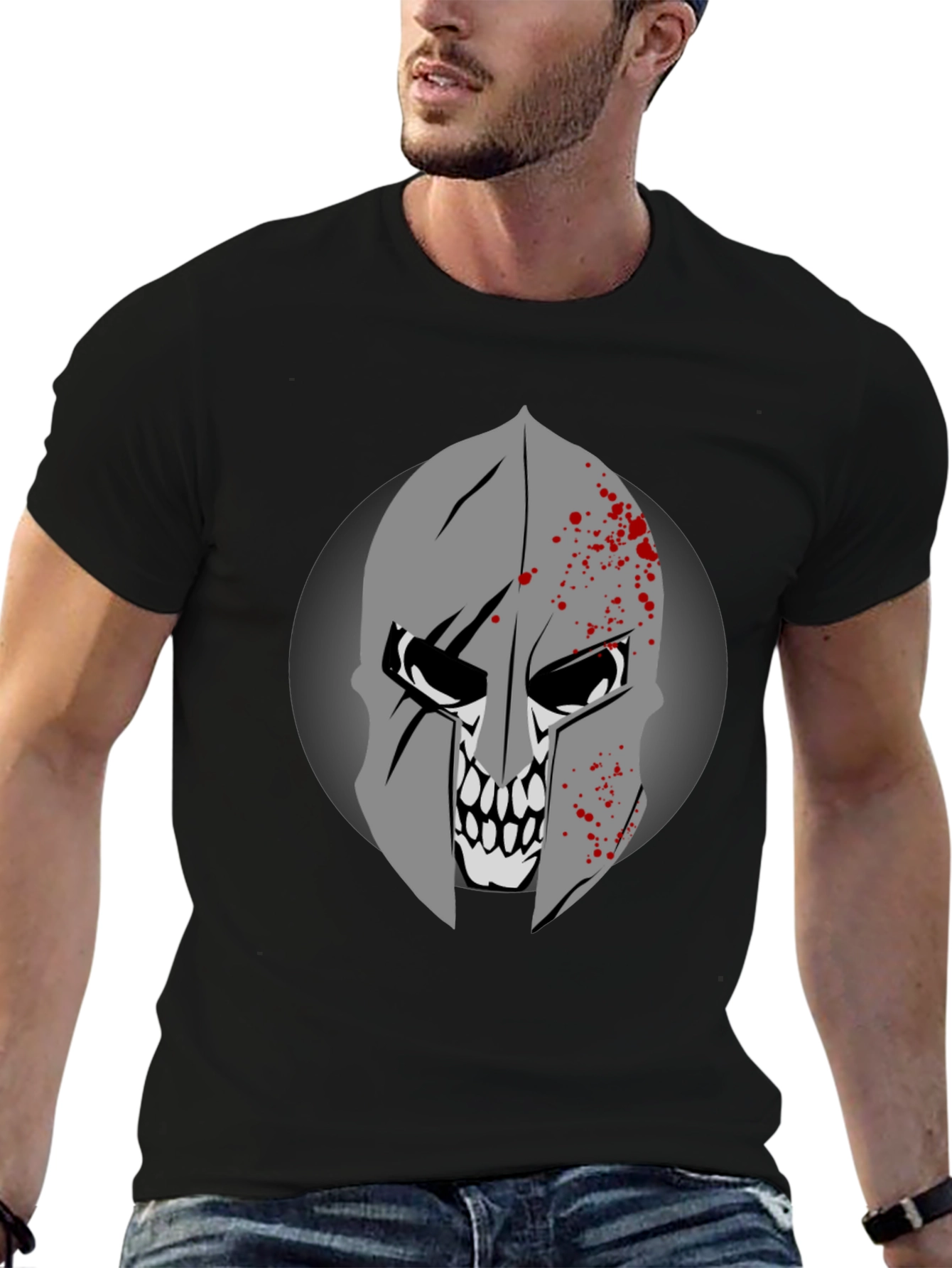 Spartan Skull Graphic Tee - Black Cotton T-Shirt