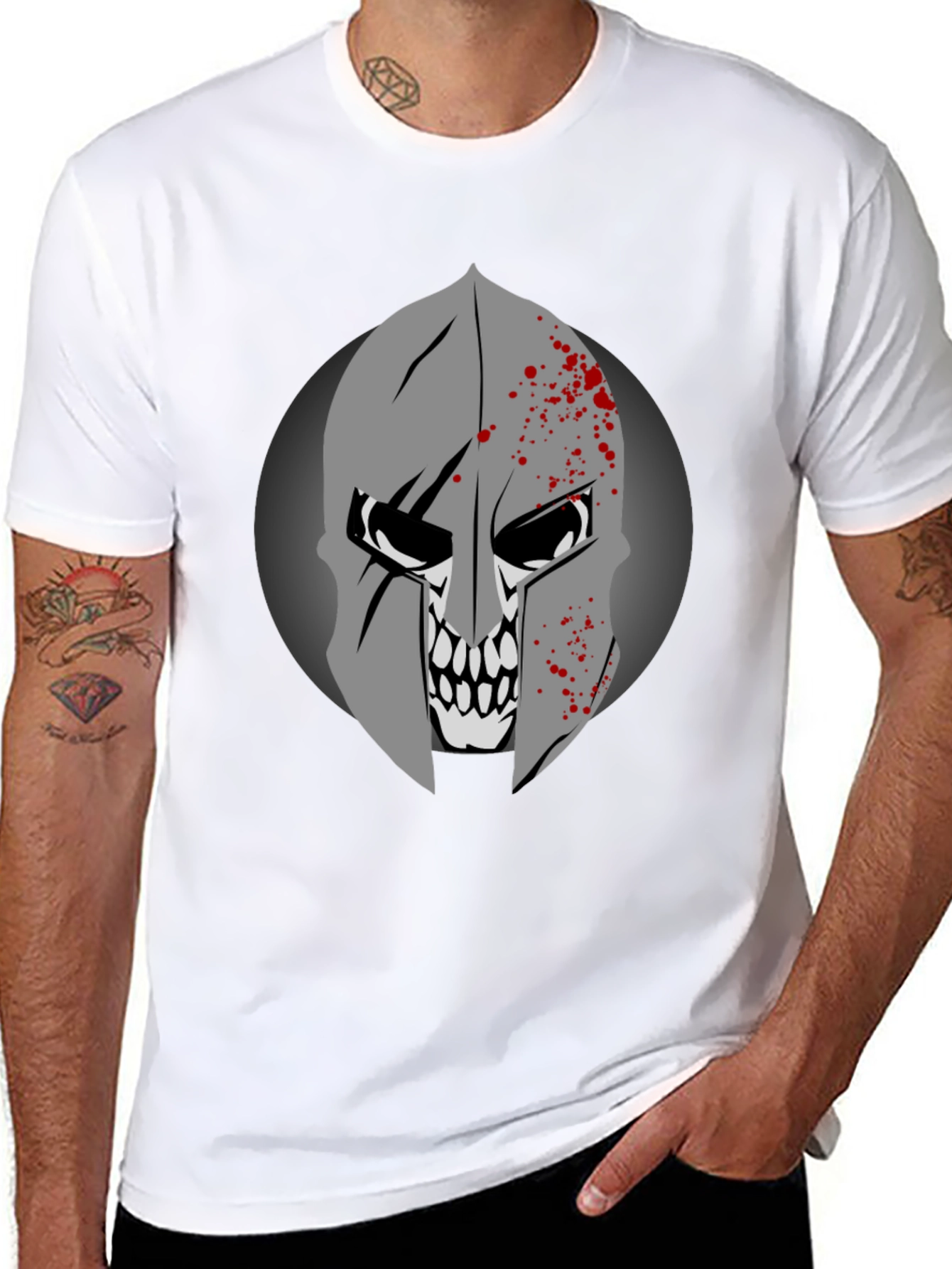 Spartan Skull Graphic Tee - Black Cotton T-Shirt