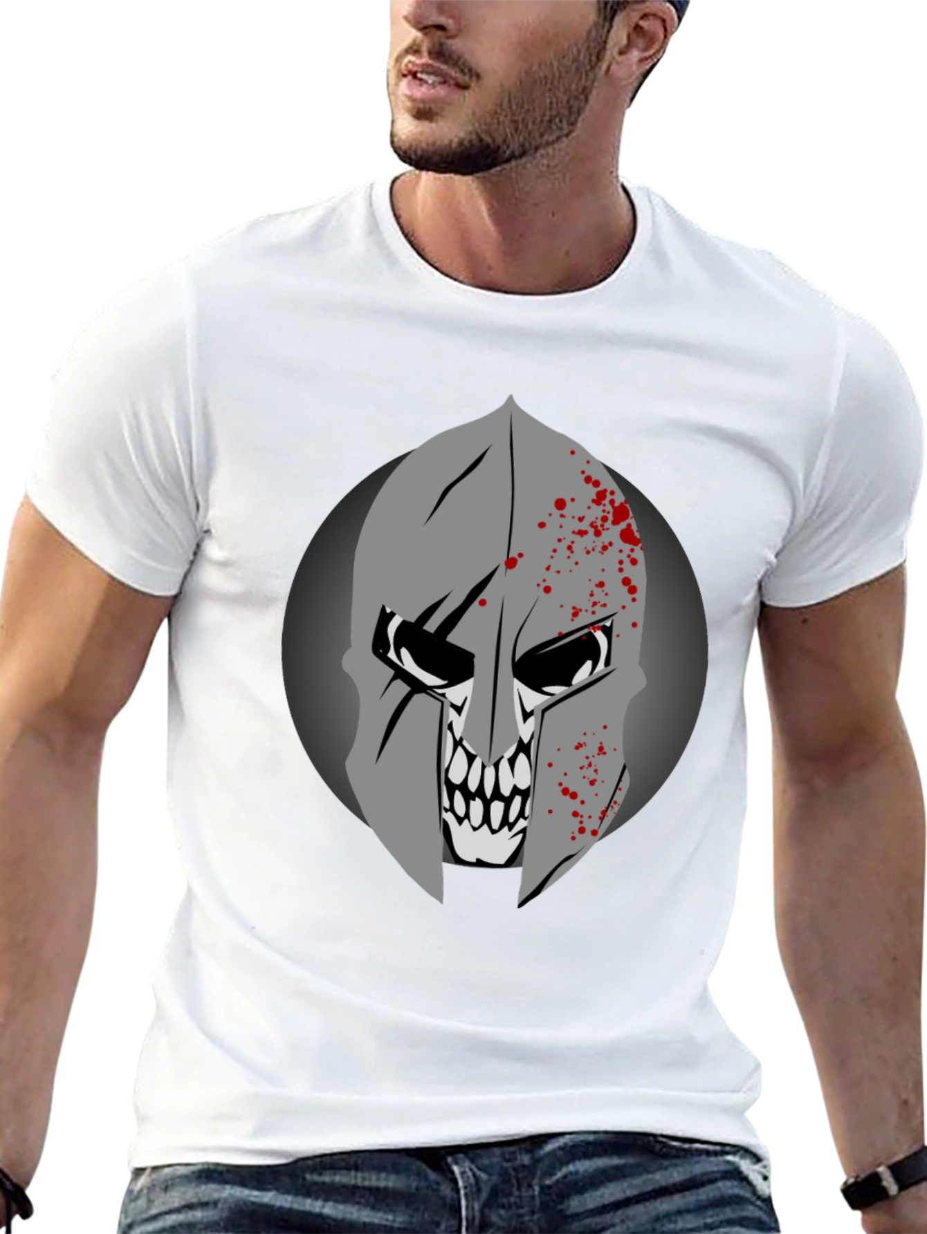 Spartan Skull Graphic Tee - Black Cotton T-Shirt