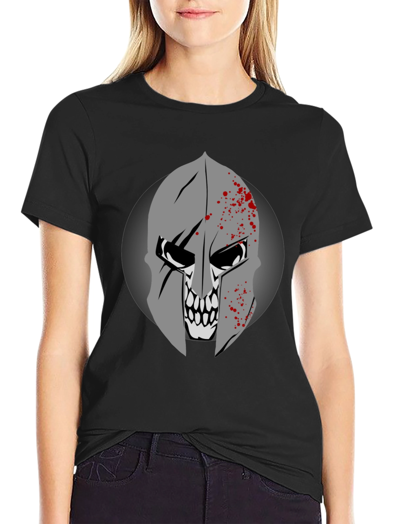 Spartan Skull Graphic Tee - Black Cotton T-Shirt