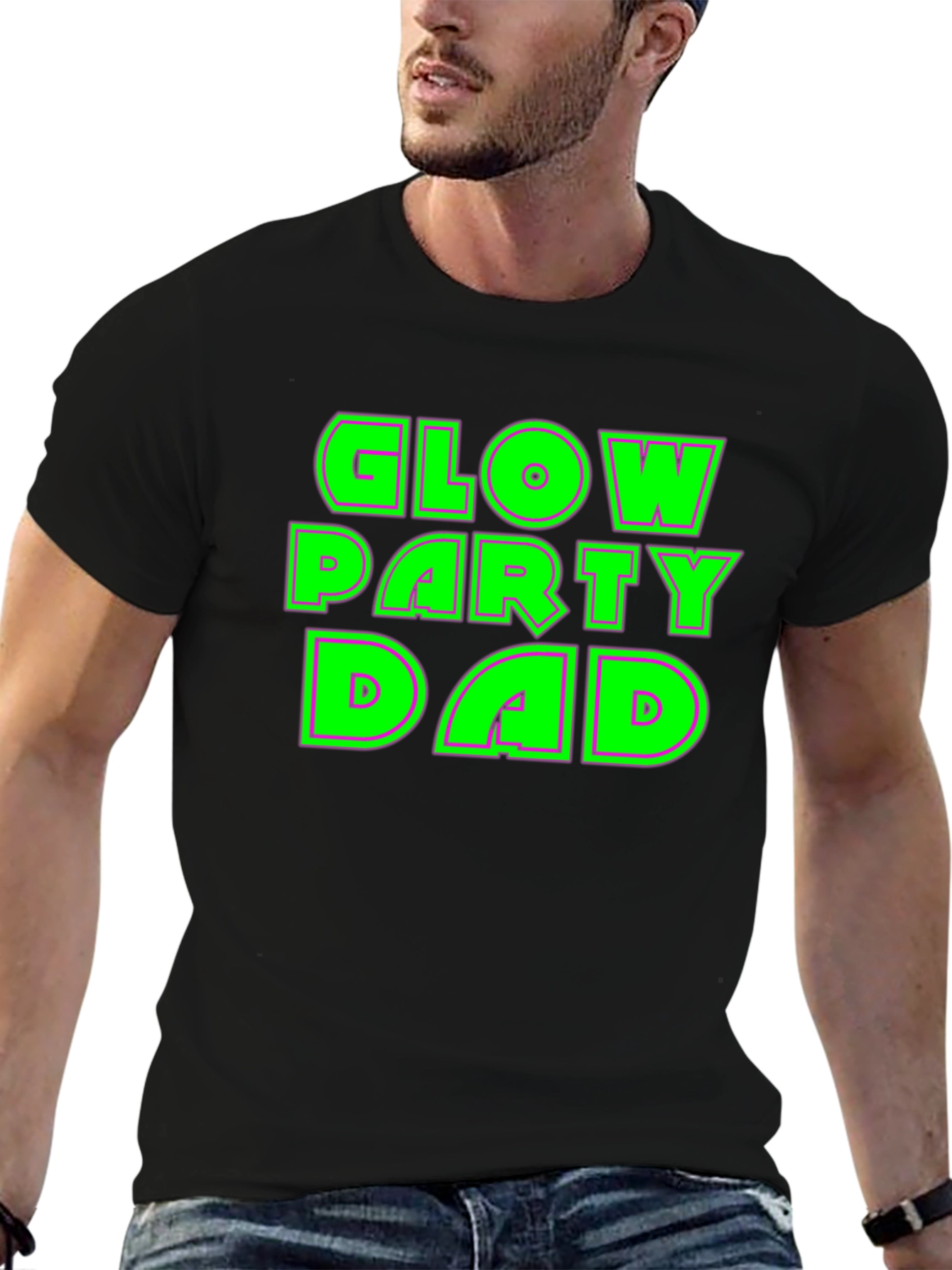 Glow Party Dad T-Shirt - Neon Green Print