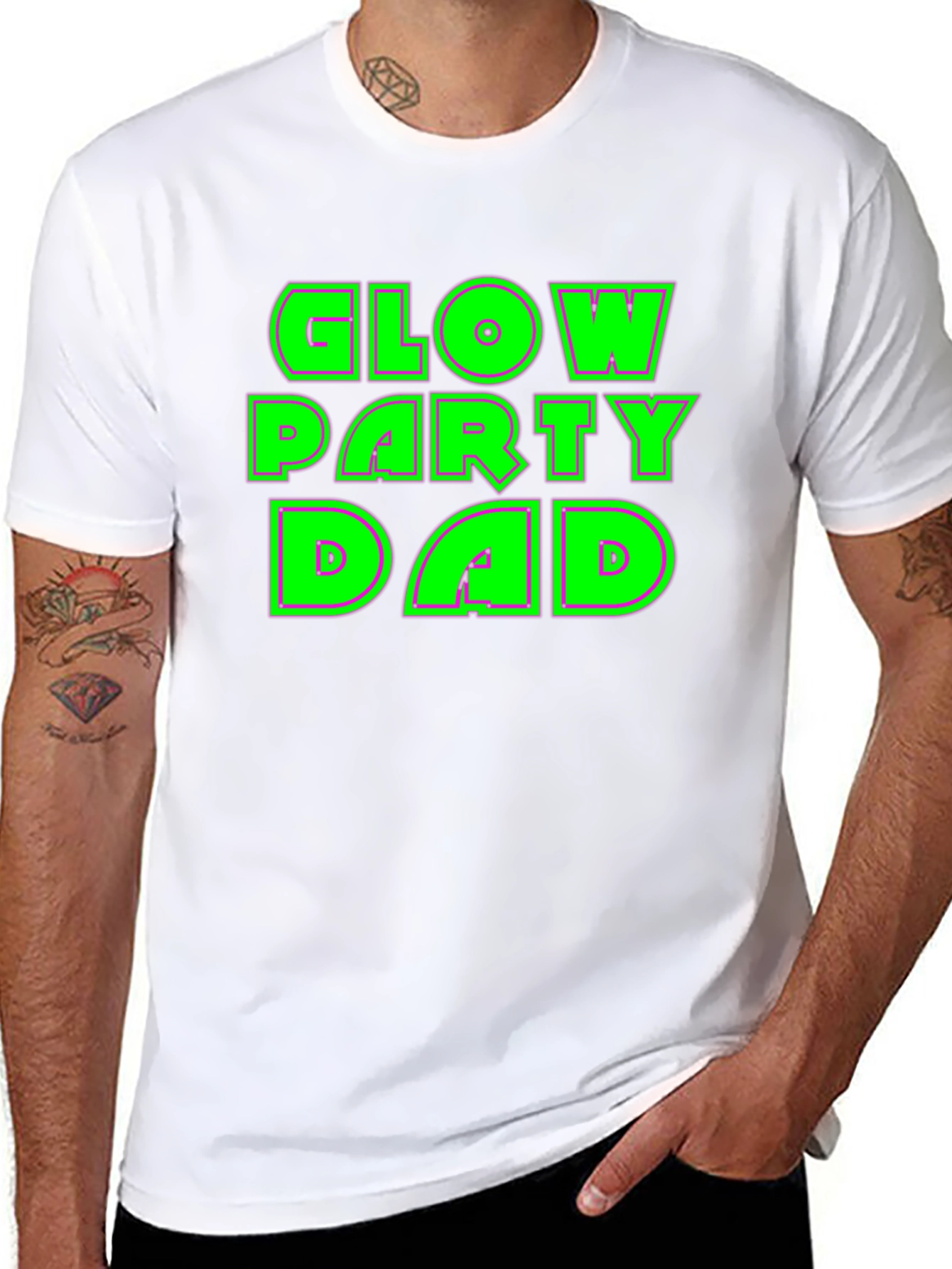 Glow Party Dad T-Shirt - Neon Green Print