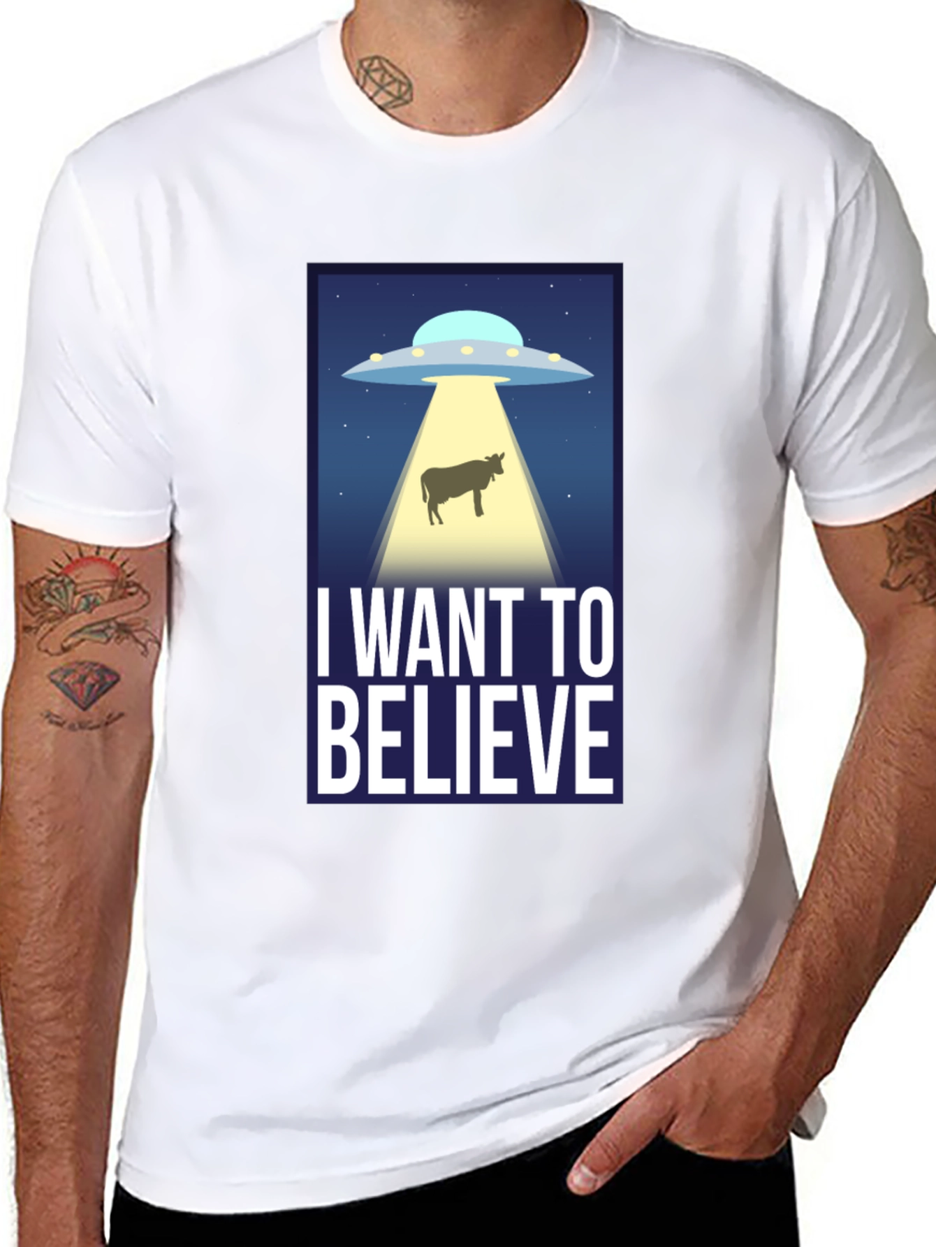I Want to Believe UFO Cow Abduction T-Shirt