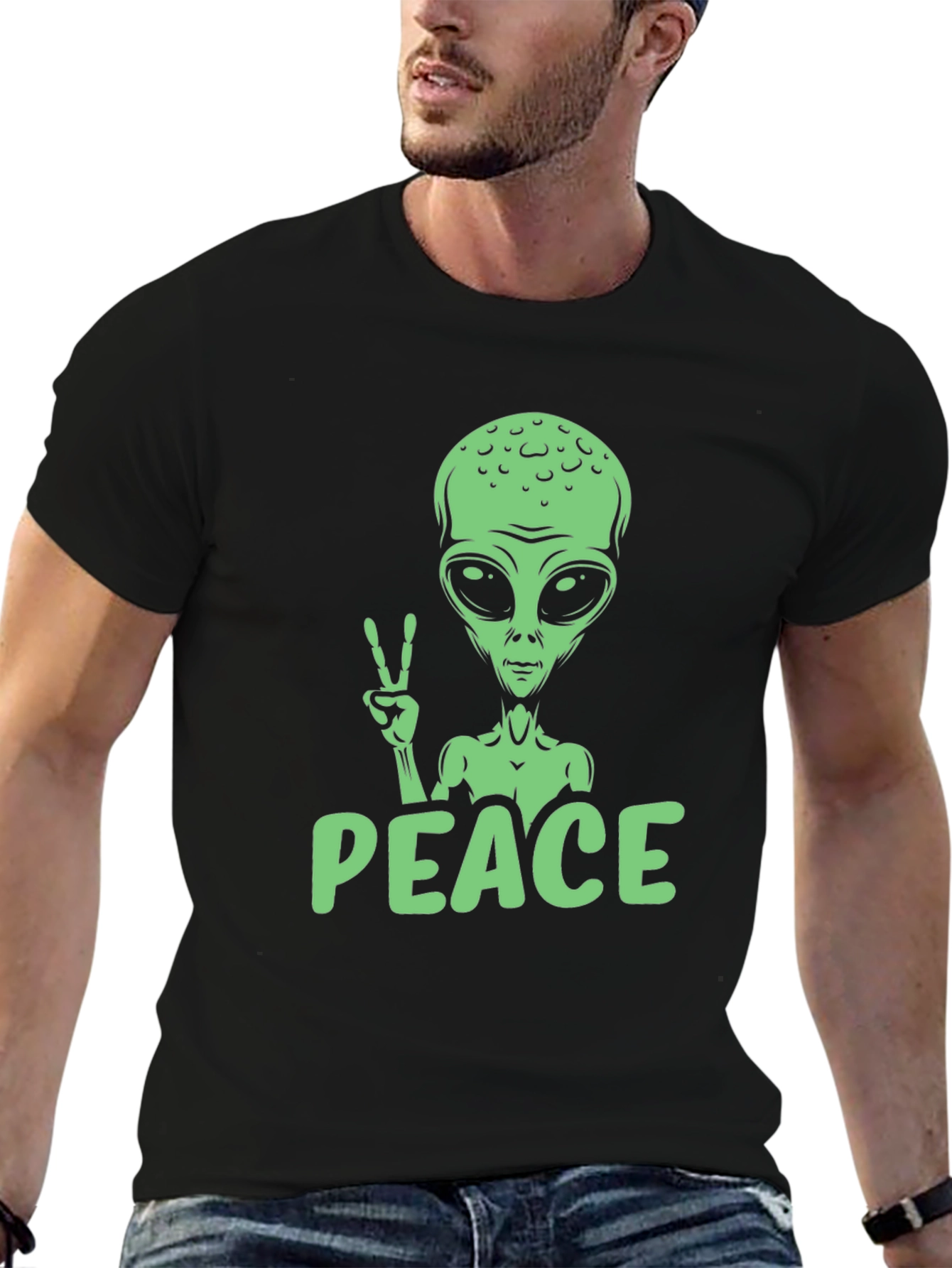 Alien Peace Sign T-Shirt - Black