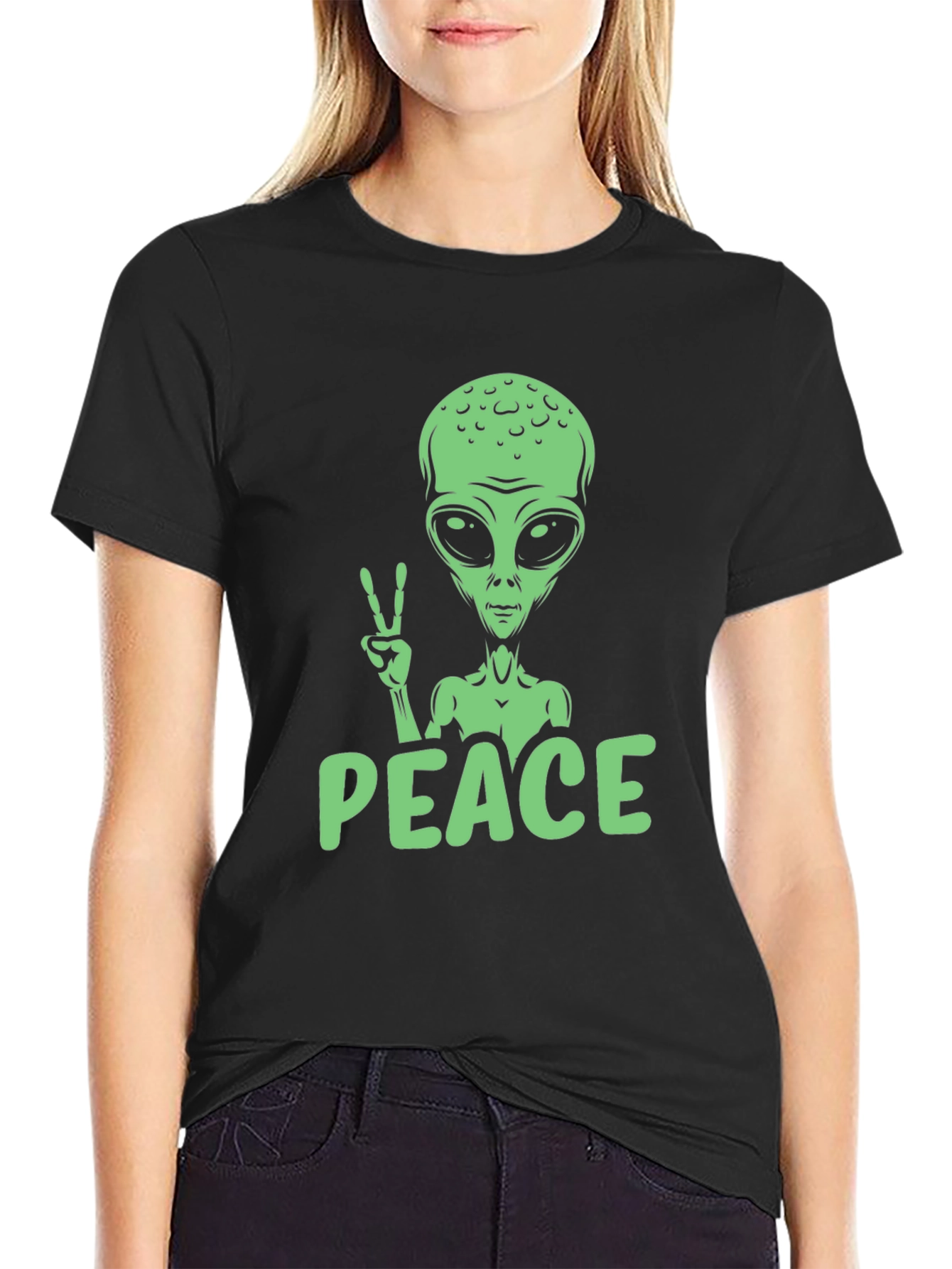 Alien Peace Sign T-Shirt - Black