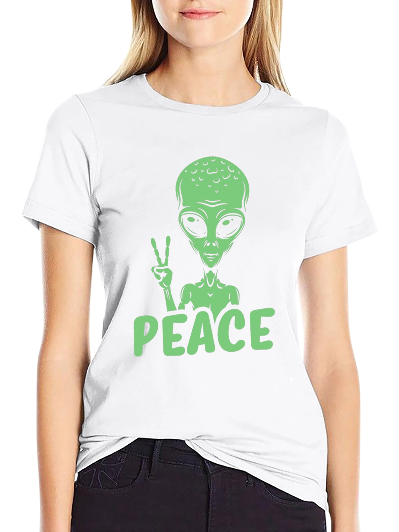 Alien Peace Sign T-Shirt - Black